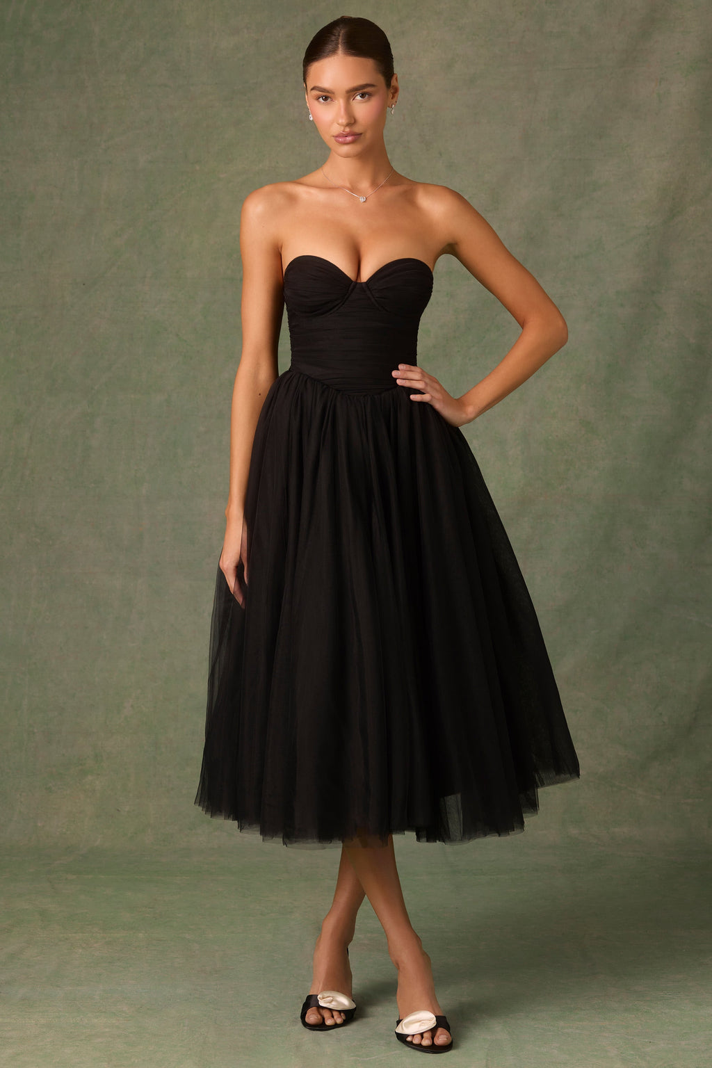 Tulle Corset Midaxi Dress in Black