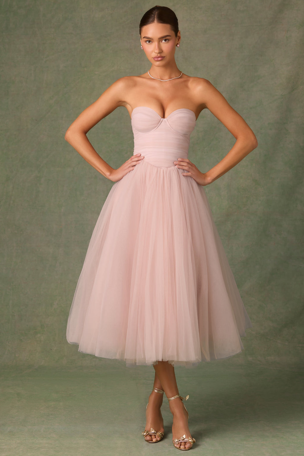 Tulle Corset Midaxi Dress in Dusty Rose