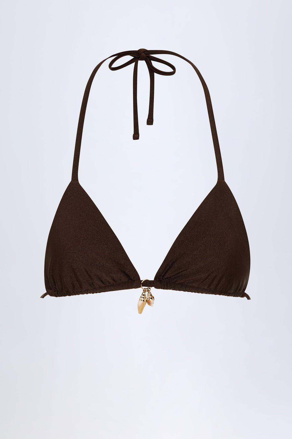 Charm-Detail Triangle Bikini Top in Dark Chocolate