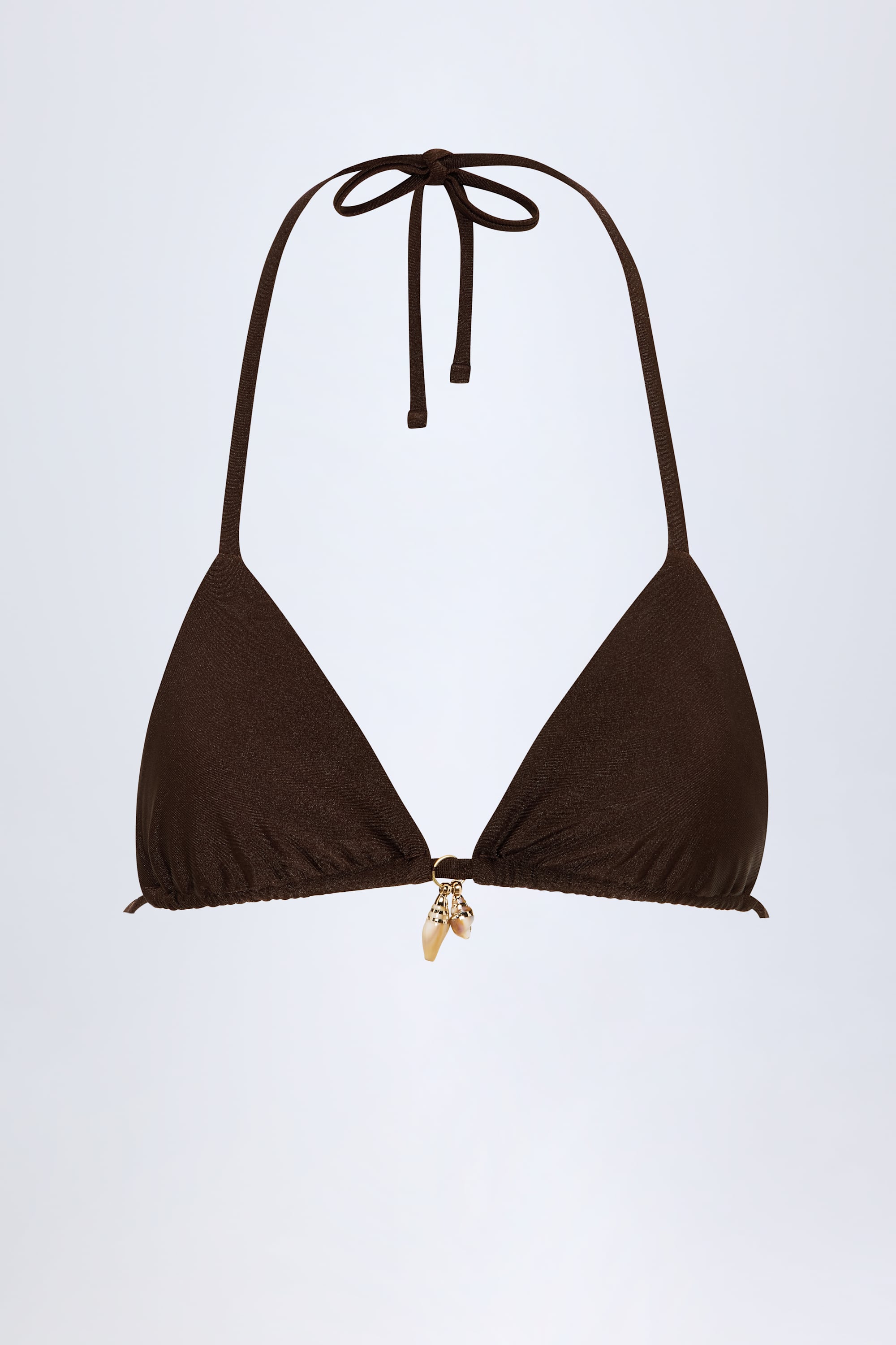 Charm-Detail Triangle Bikini Top in Dark Chocolate