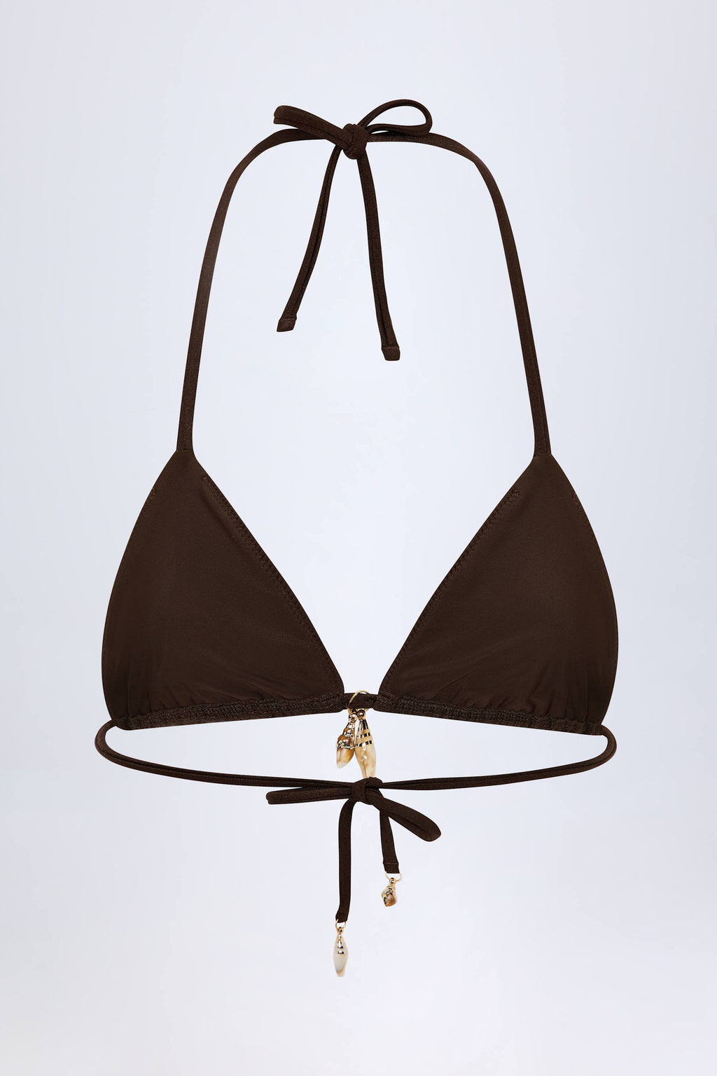 Charm-Detail Triangle Bikini Top in Dark Chocolate