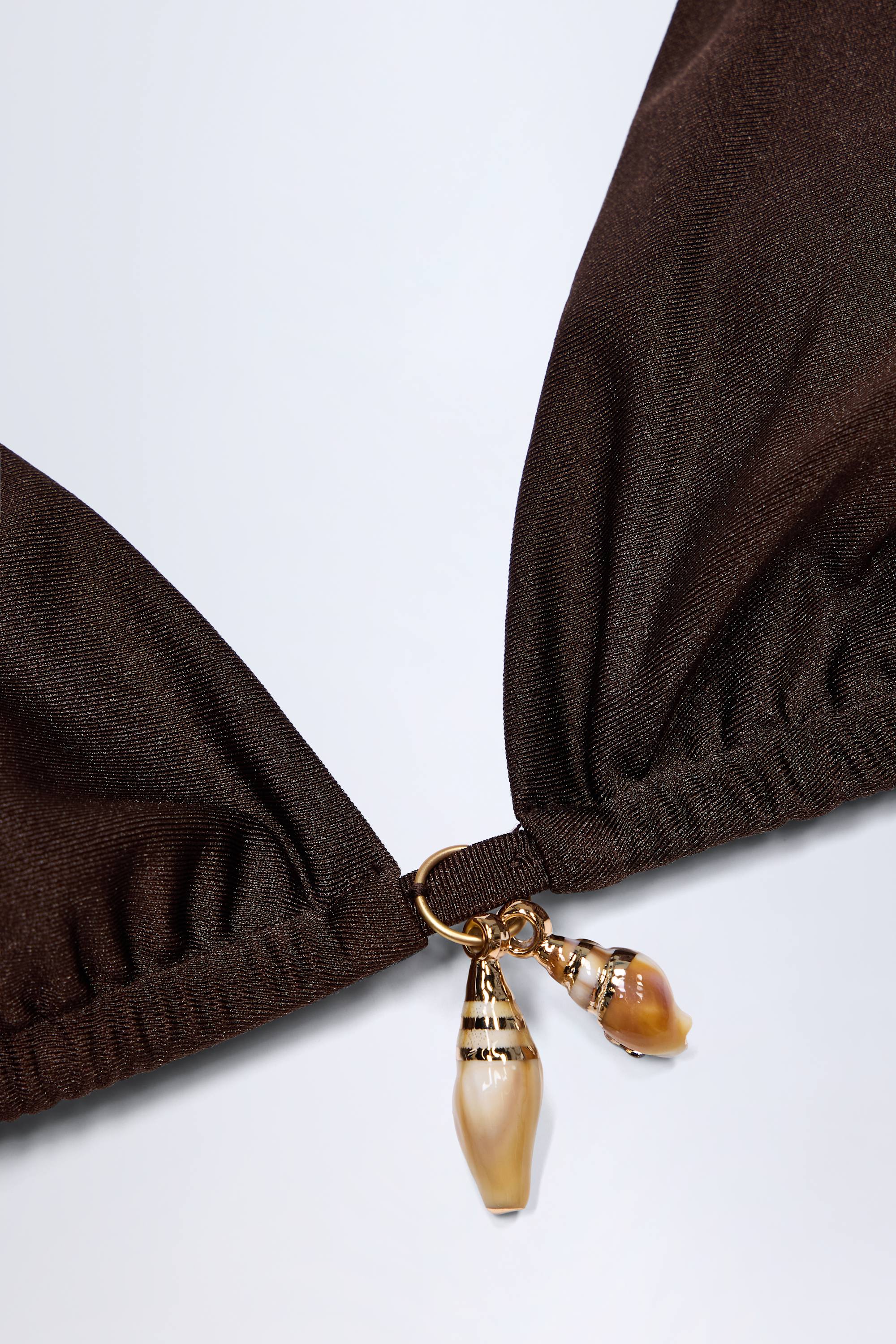 Charm-Detail Triangle Bikini Top in Dark Chocolate