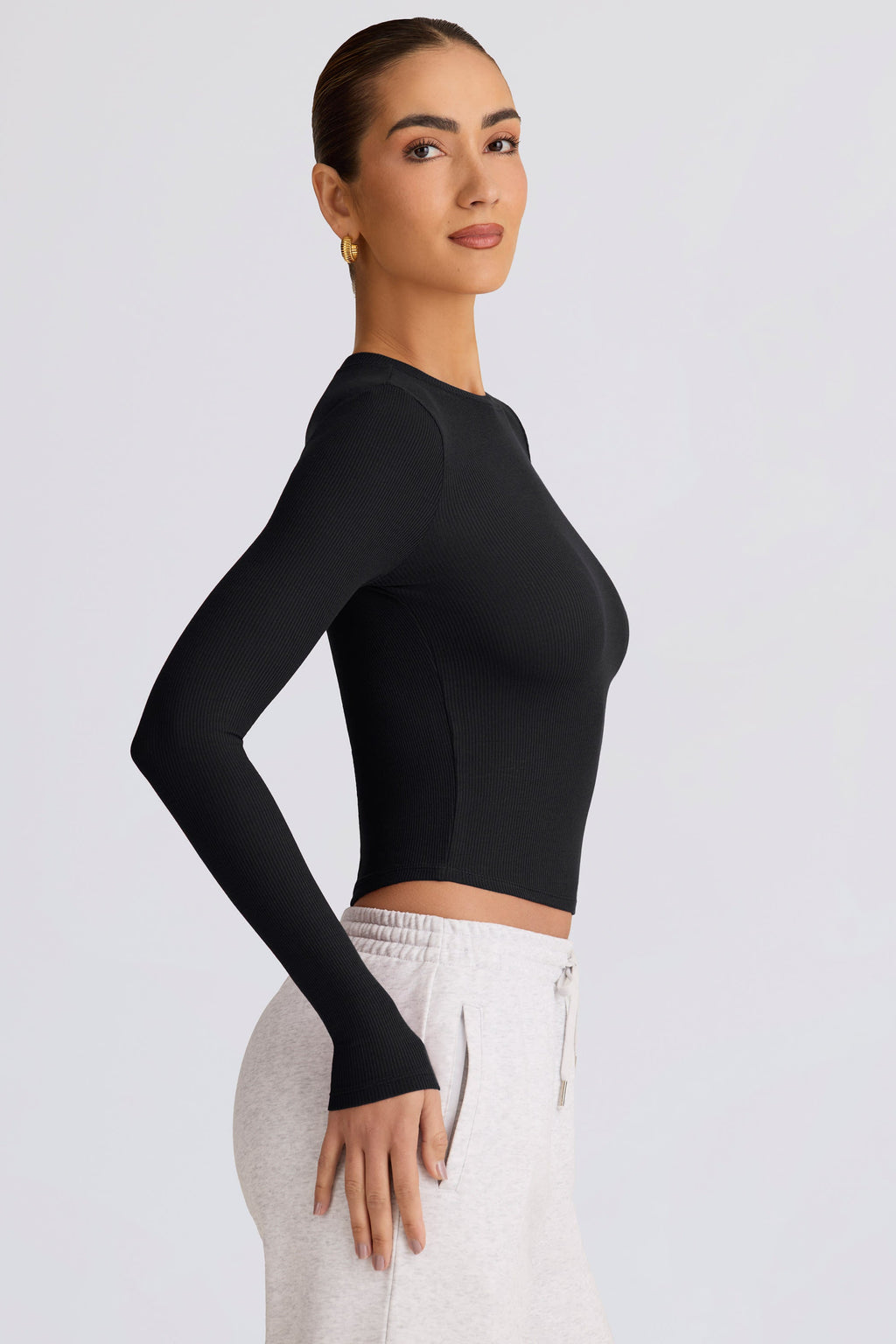 Ribbed Modal Long-Sleeve Top in Black