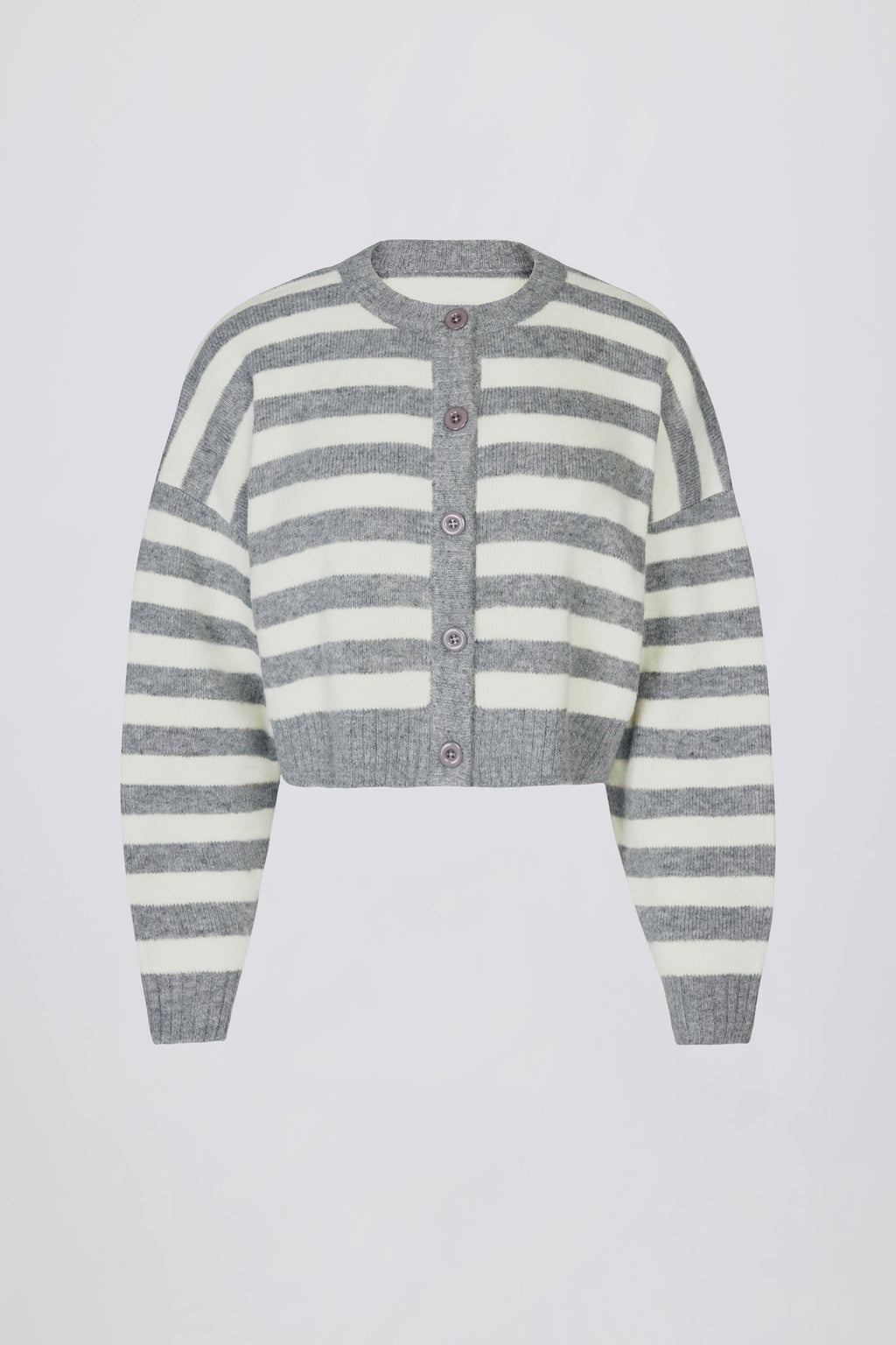 Soft Knit Stripe Cropped Cardigan in Grey Stripe