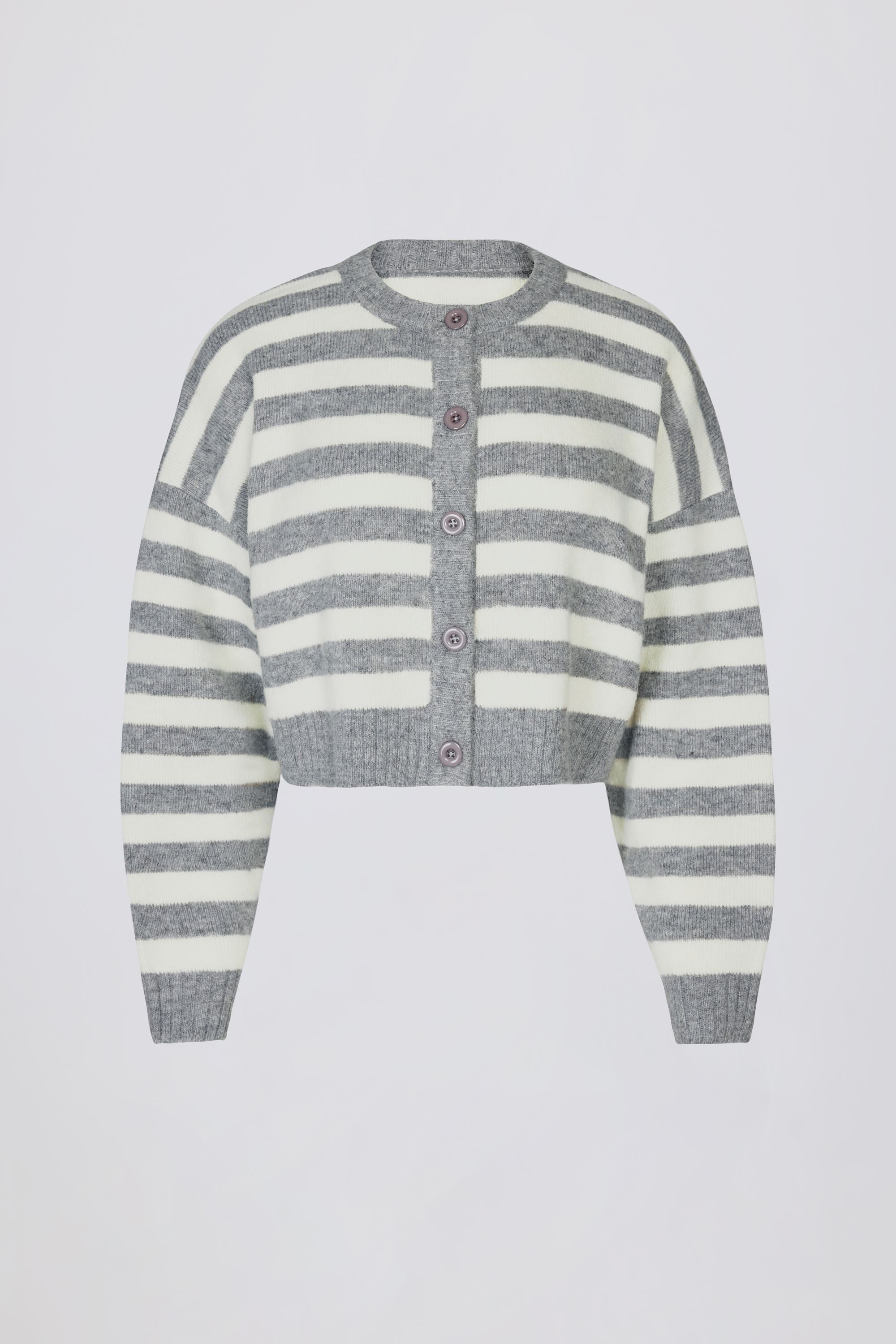 Soft Knit Stripe Cropped Cardigan in Grey Stripe
