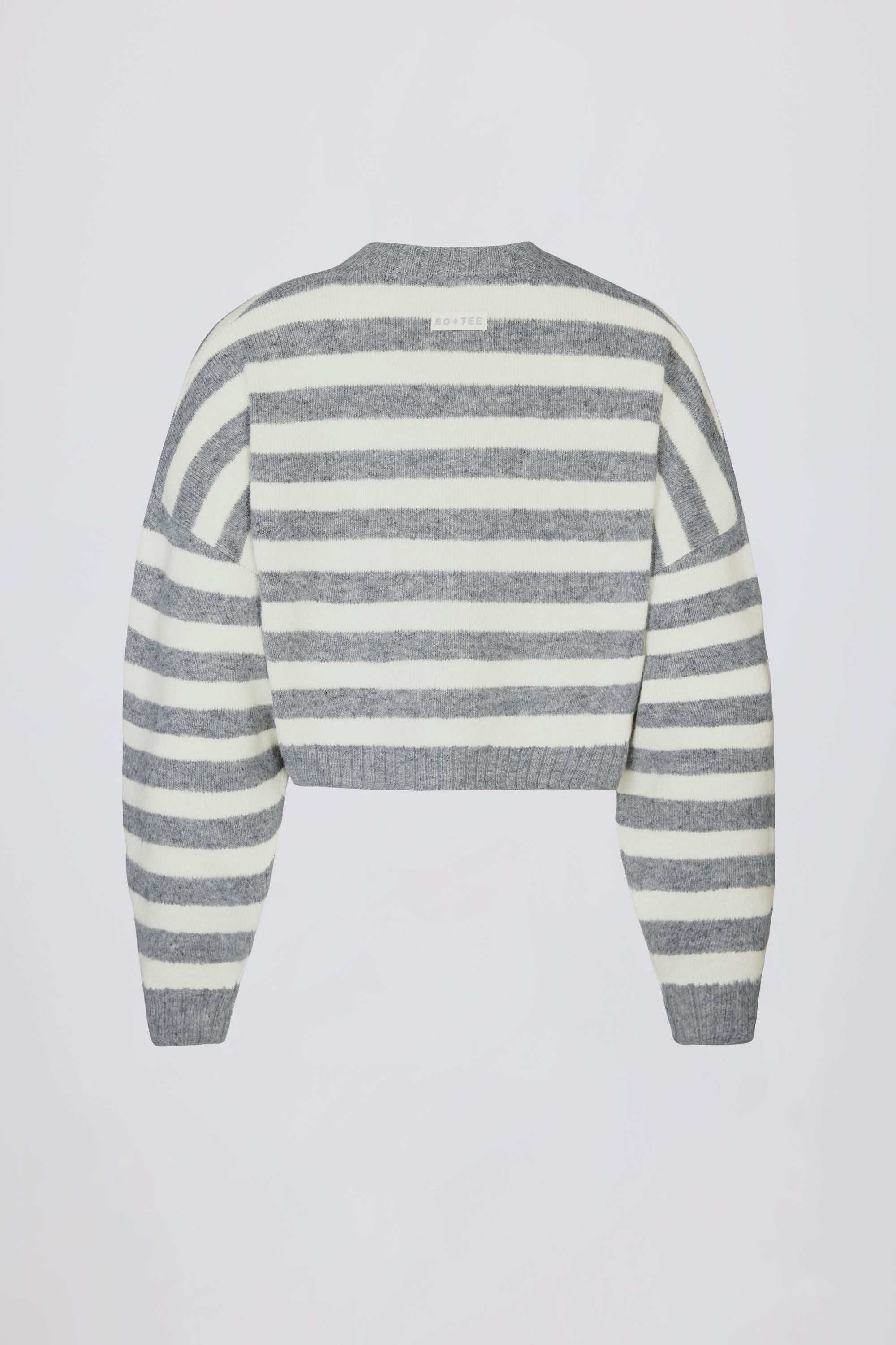 Soft Knit Stripe Cropped Cardigan in Grey Stripe
