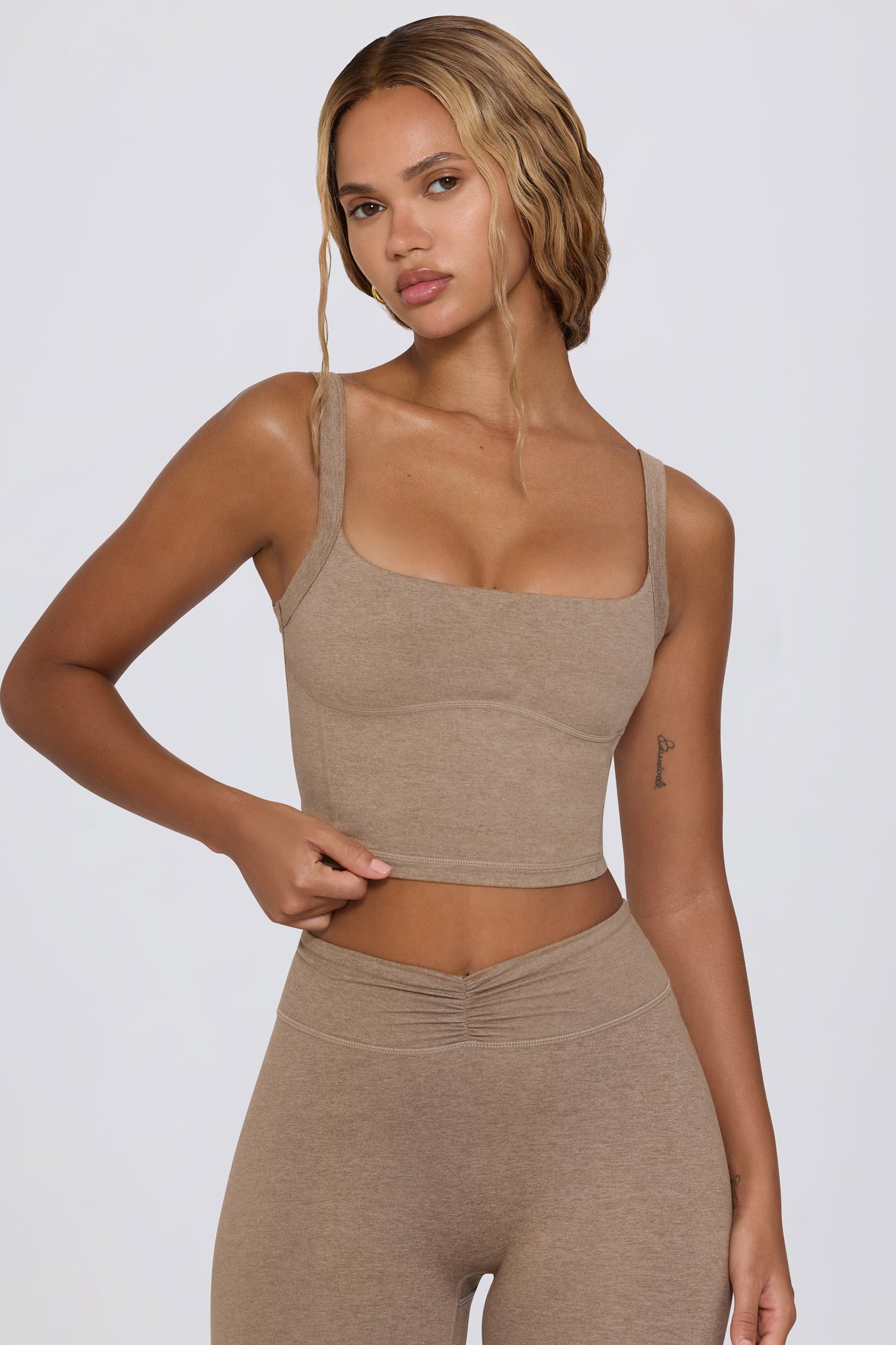 Cropped Tank Top in Mocha Marl
