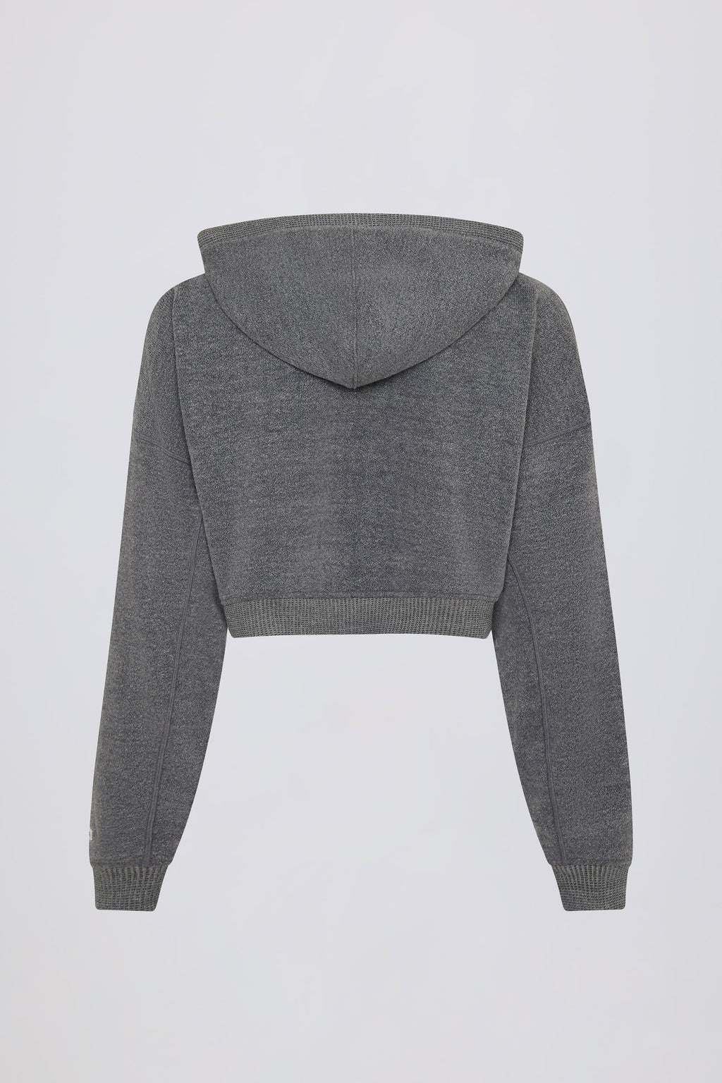 Terry Cotton Zip-Up Cropped Hoodie in Dark Grey