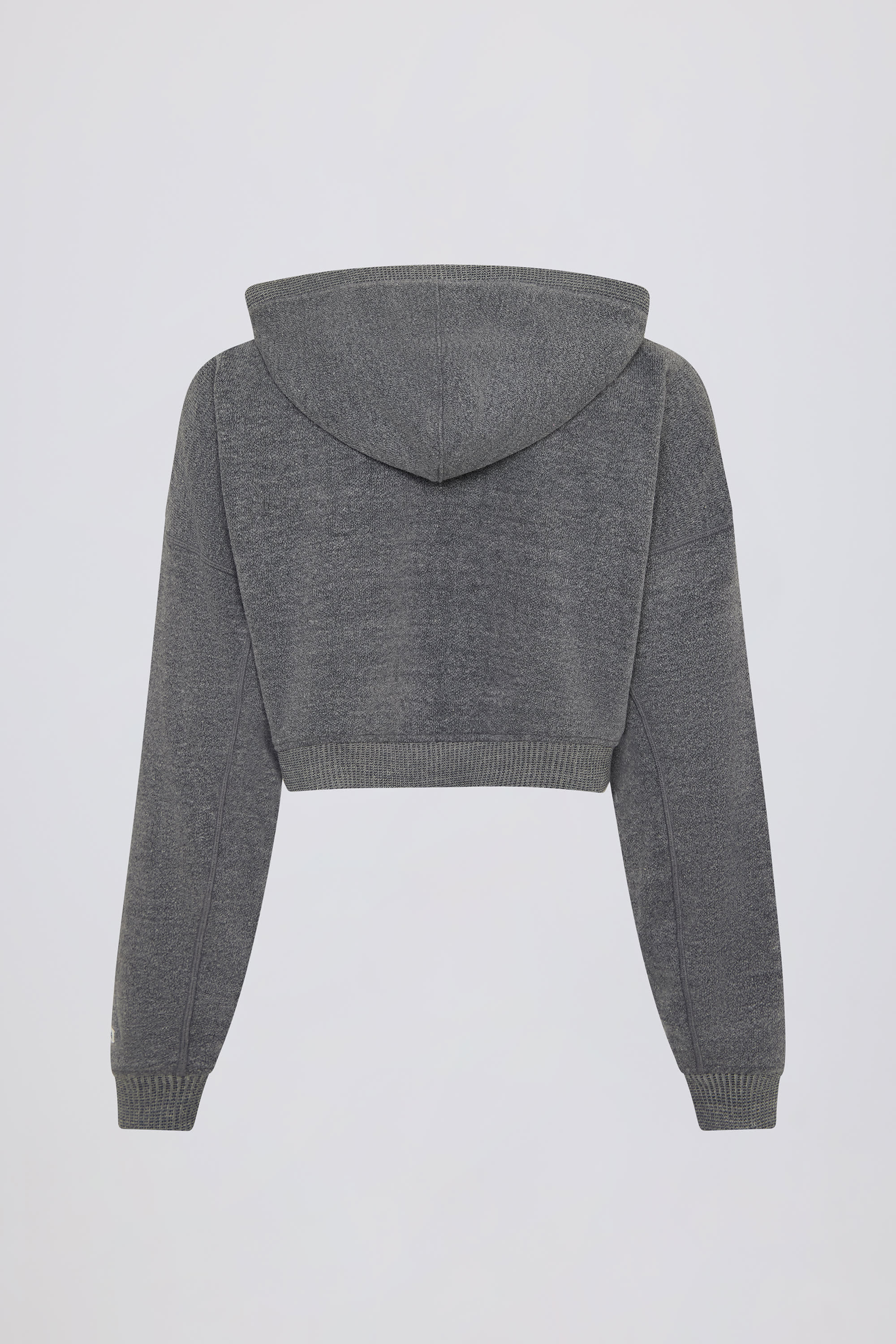 Terry Cotton Zip-Up Cropped Hoodie in Dark Grey
