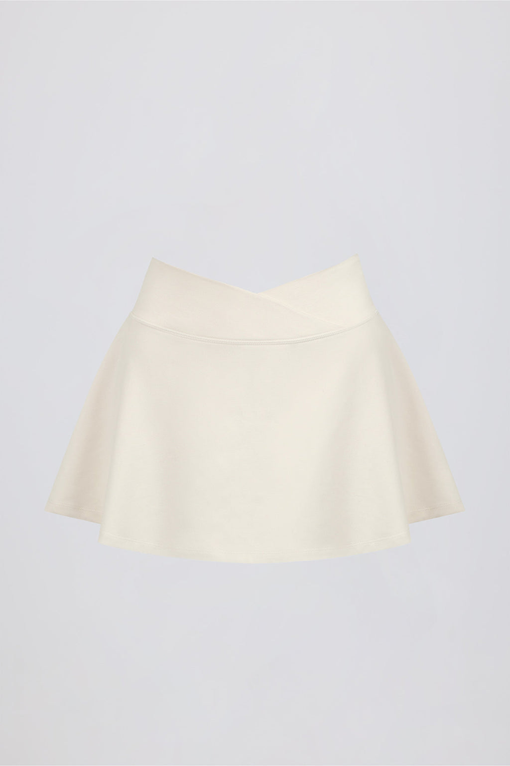 Brushed Jersey Crossover Mini Skort in Ivory Marl