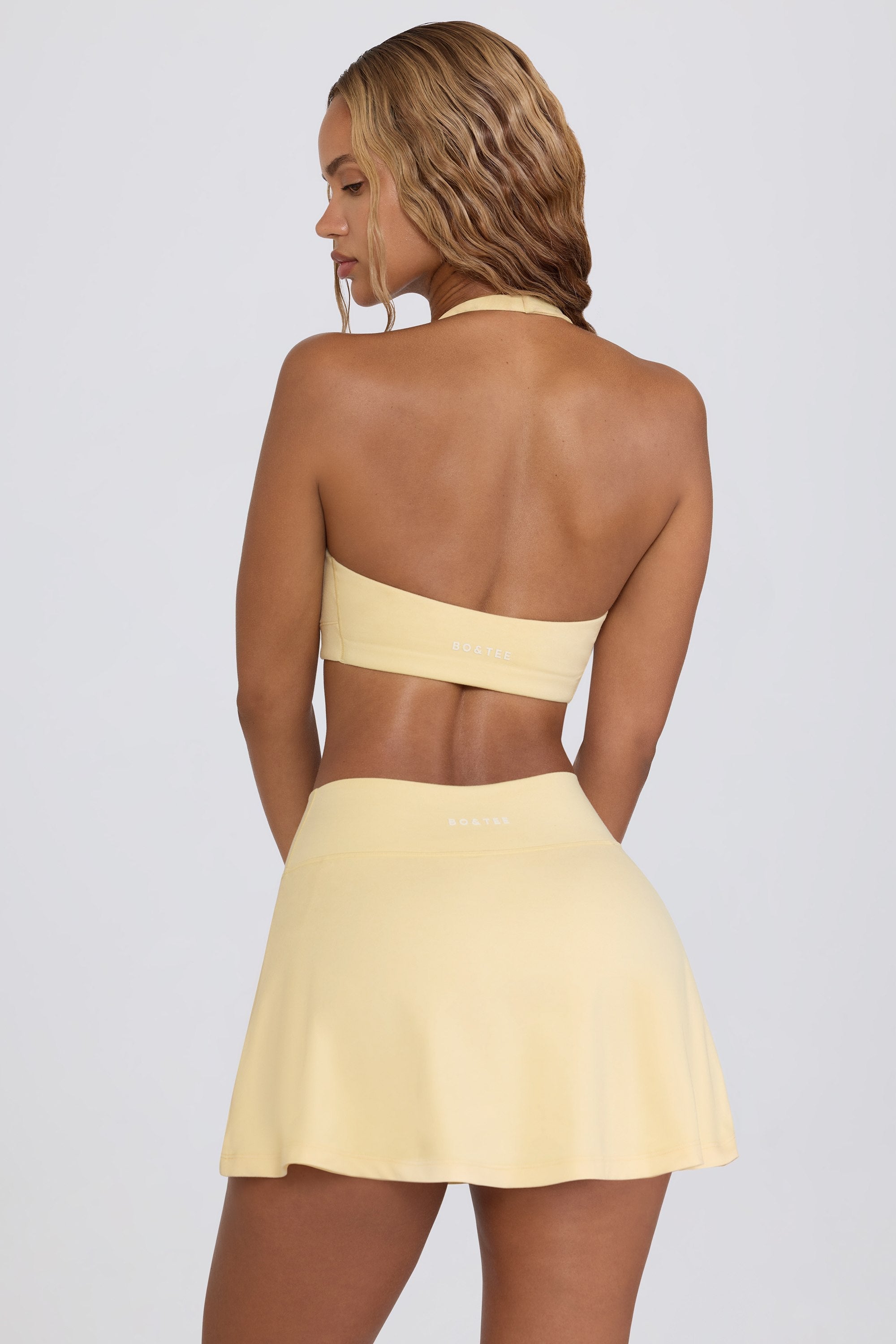 Brushed Jersey Crossover Mini Skort in Lemon Marl