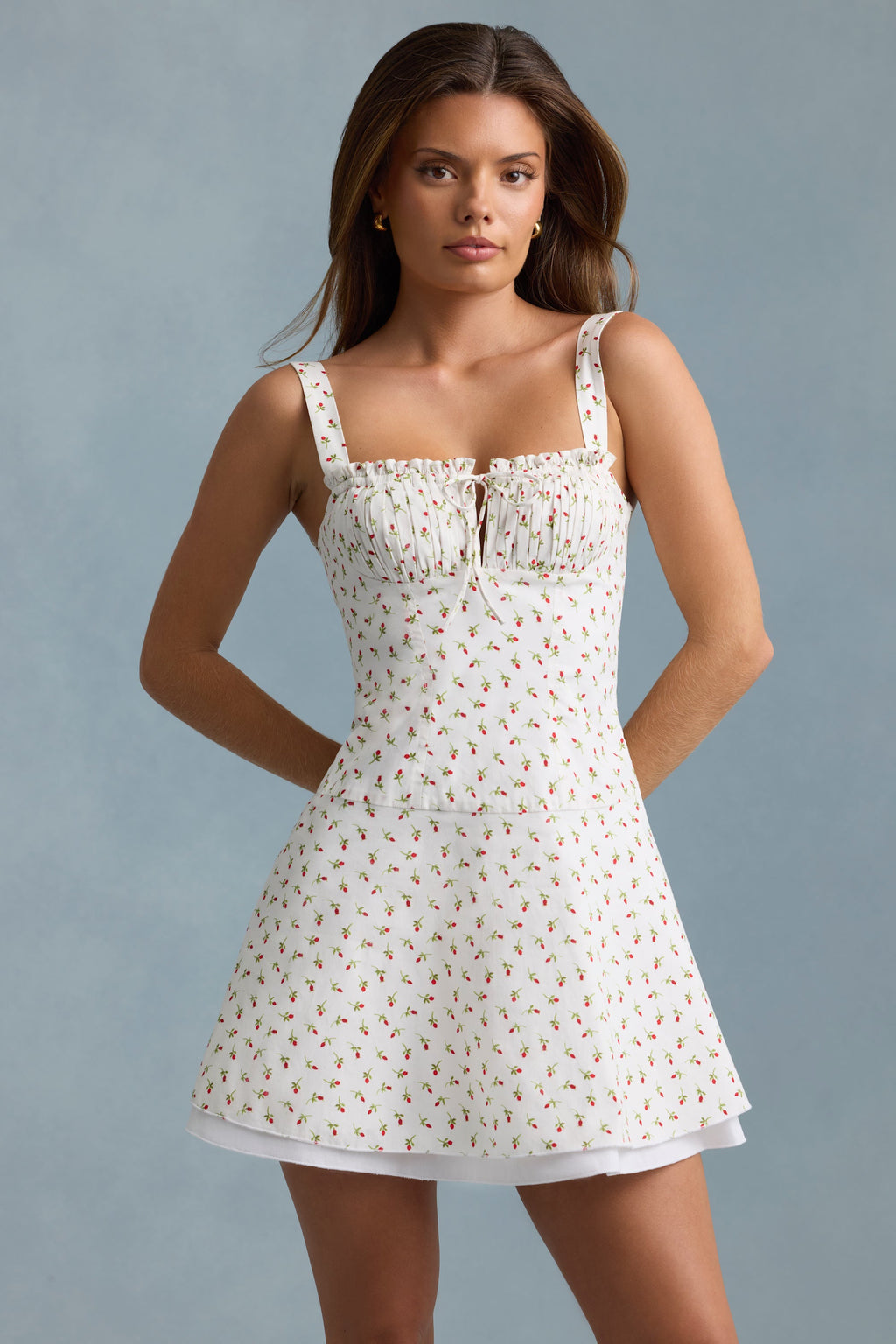 Lace-Up Cotton-Poplin Mini Dress in Rose Print