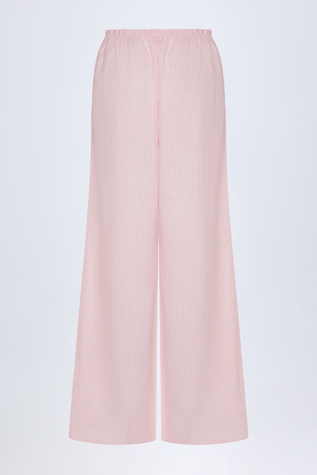 Wide-Leg Cotton-Poplin Trousers in Pink White Stripe