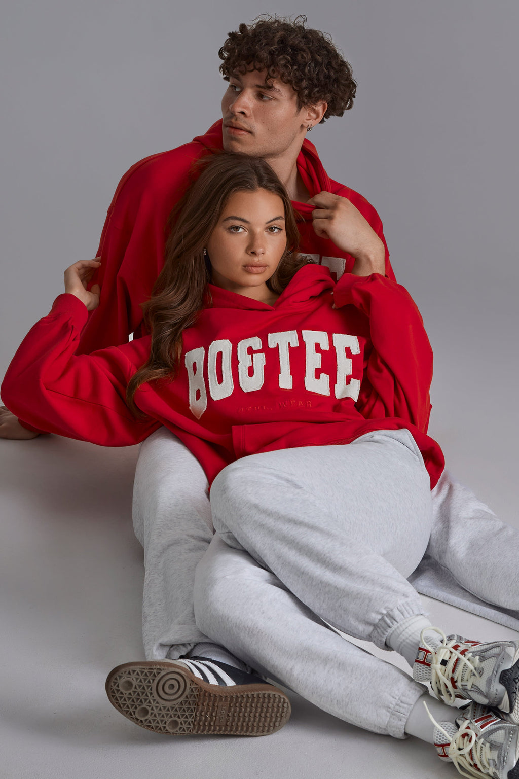 Cotton Fleece Appliqué Oversized Hoodie in Cherry Red