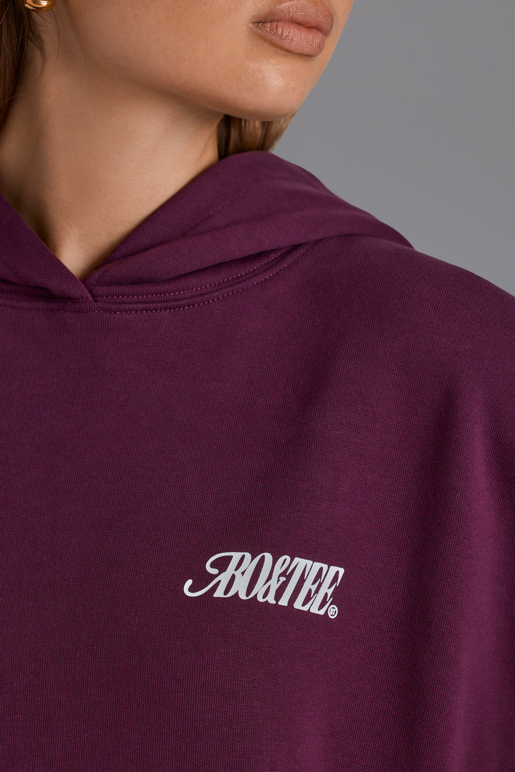 Cotton Fleece Appliqué Oversized Hoodie in Grape