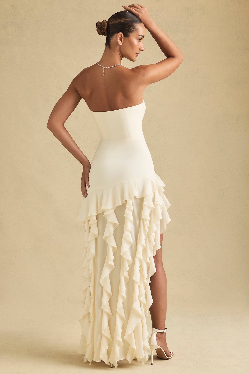 Ruffle-Trim Strapless Gown in Ivory