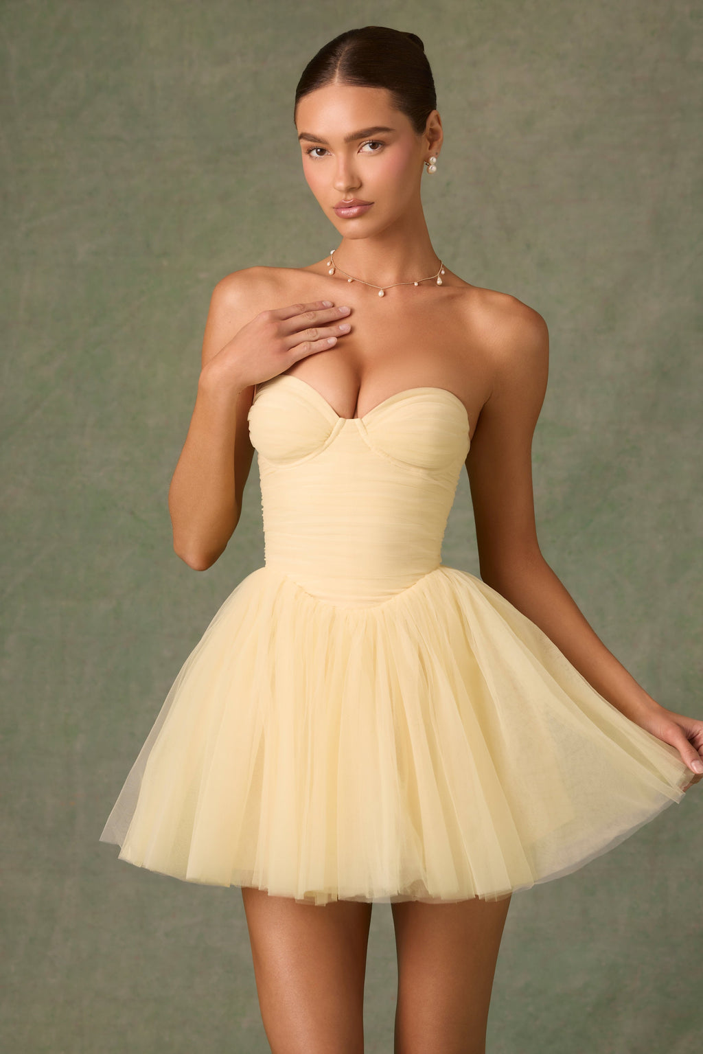 Tulle Corset Mini Dress in Yellow