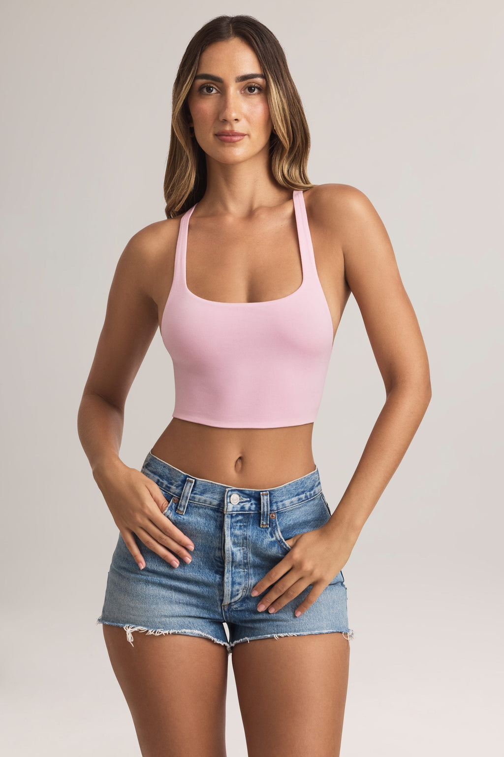 Modal Cross-Back Tank Top in Pastel Pink