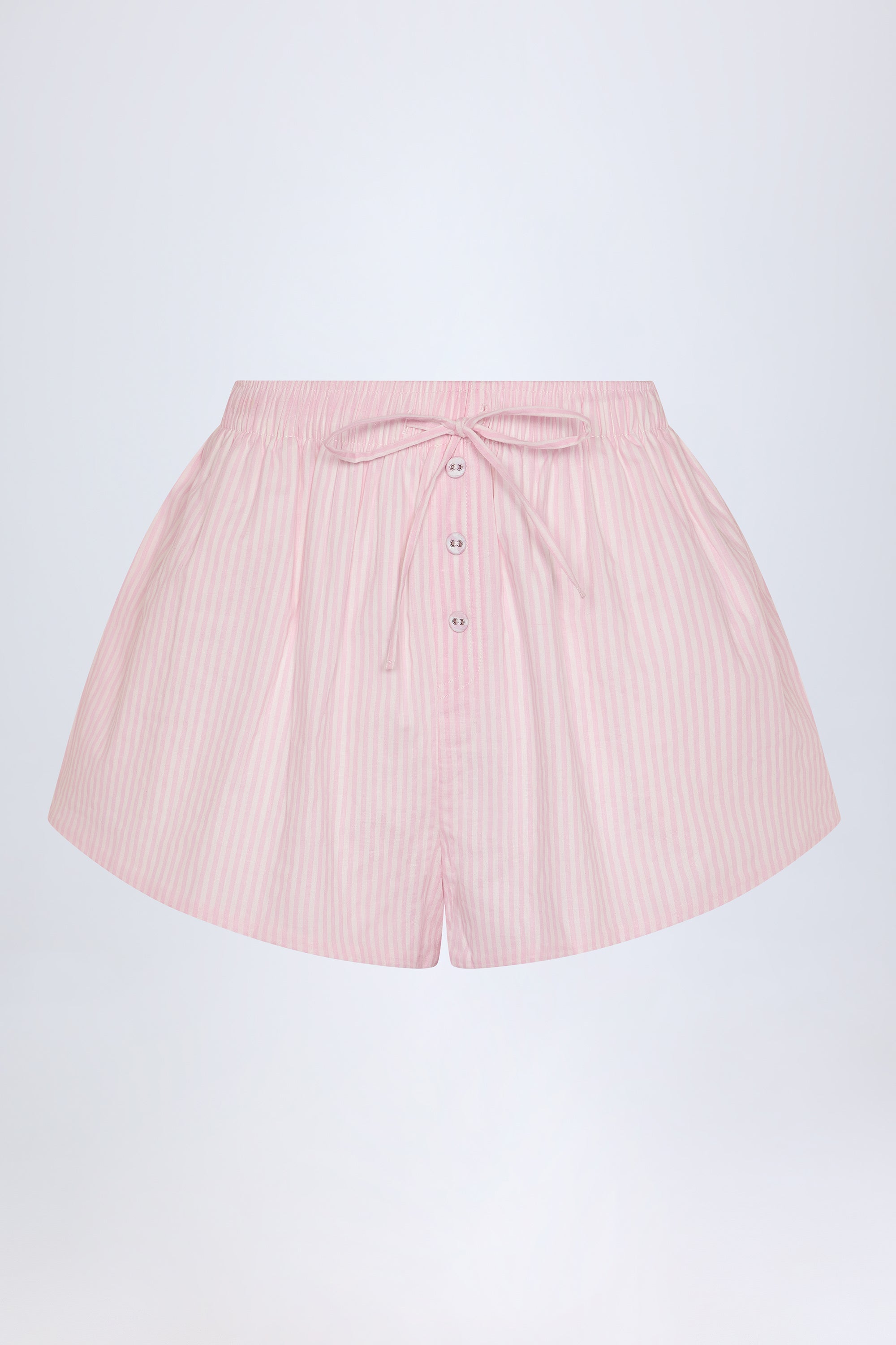 Tie-Front Cotton-Poplin Shorts in Pink White Stripe