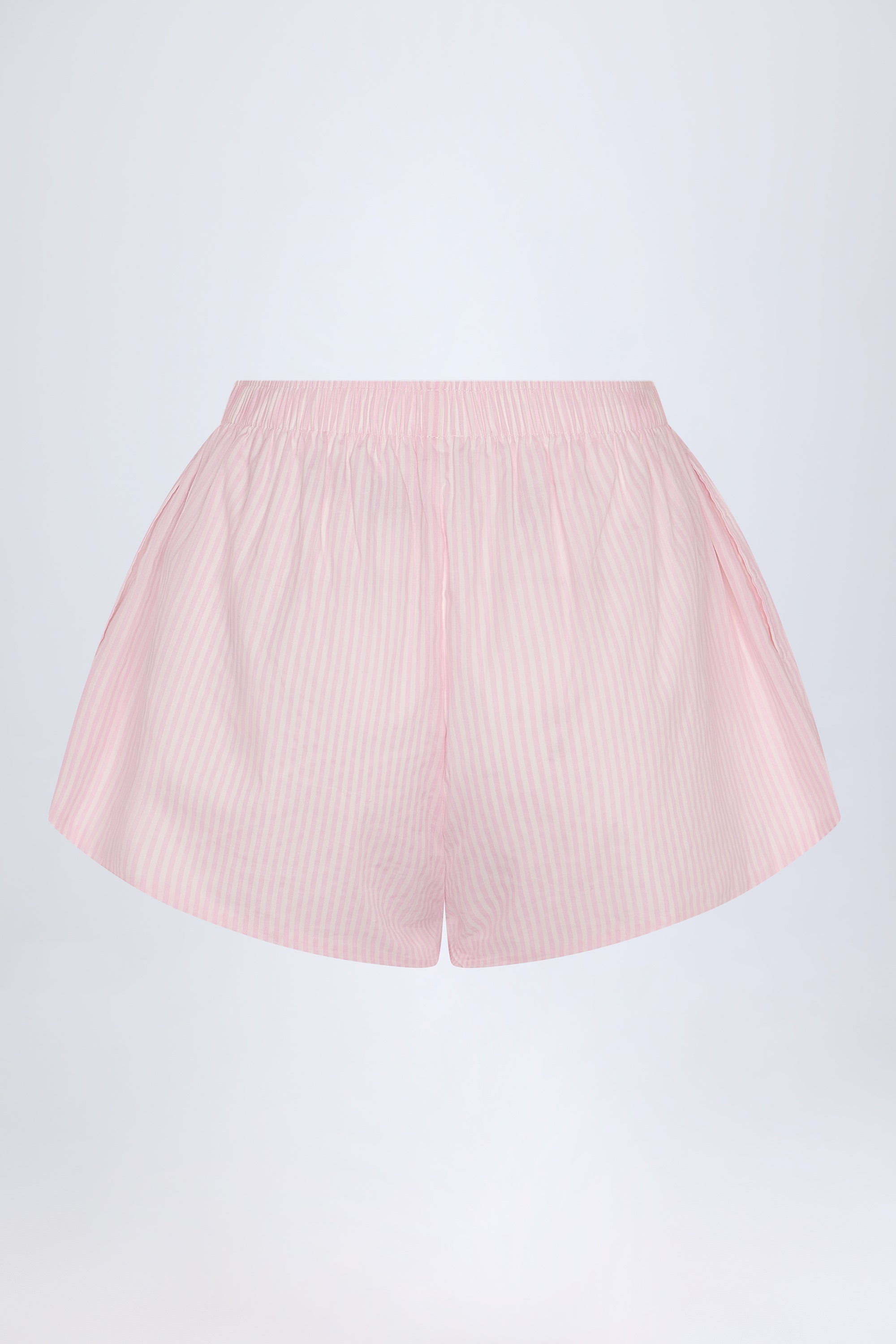 Tie-Front Cotton-Poplin Shorts in Pink White Stripe