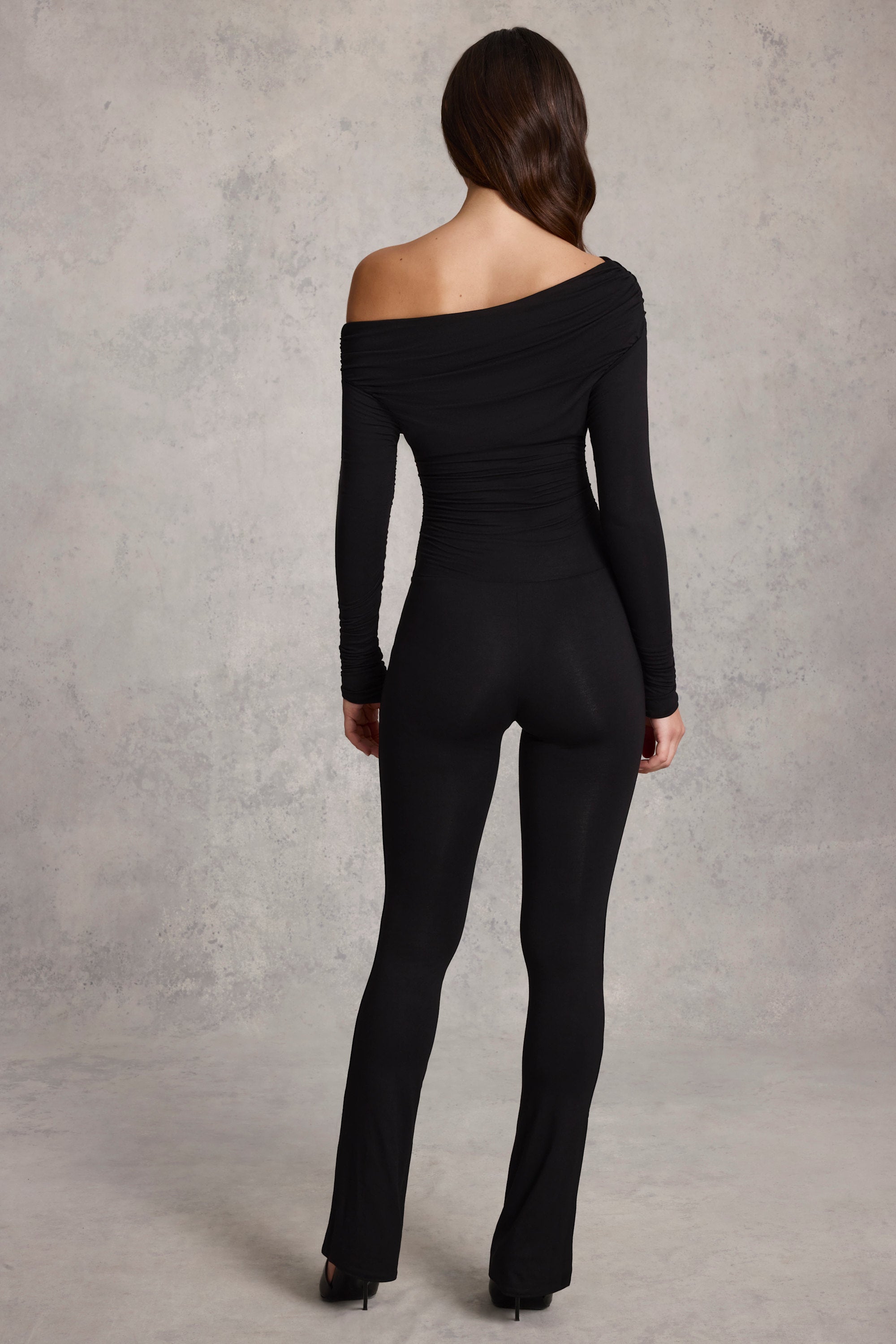 Modal Off-Shoulder Long-Sleeve Jumpsuit in Black
