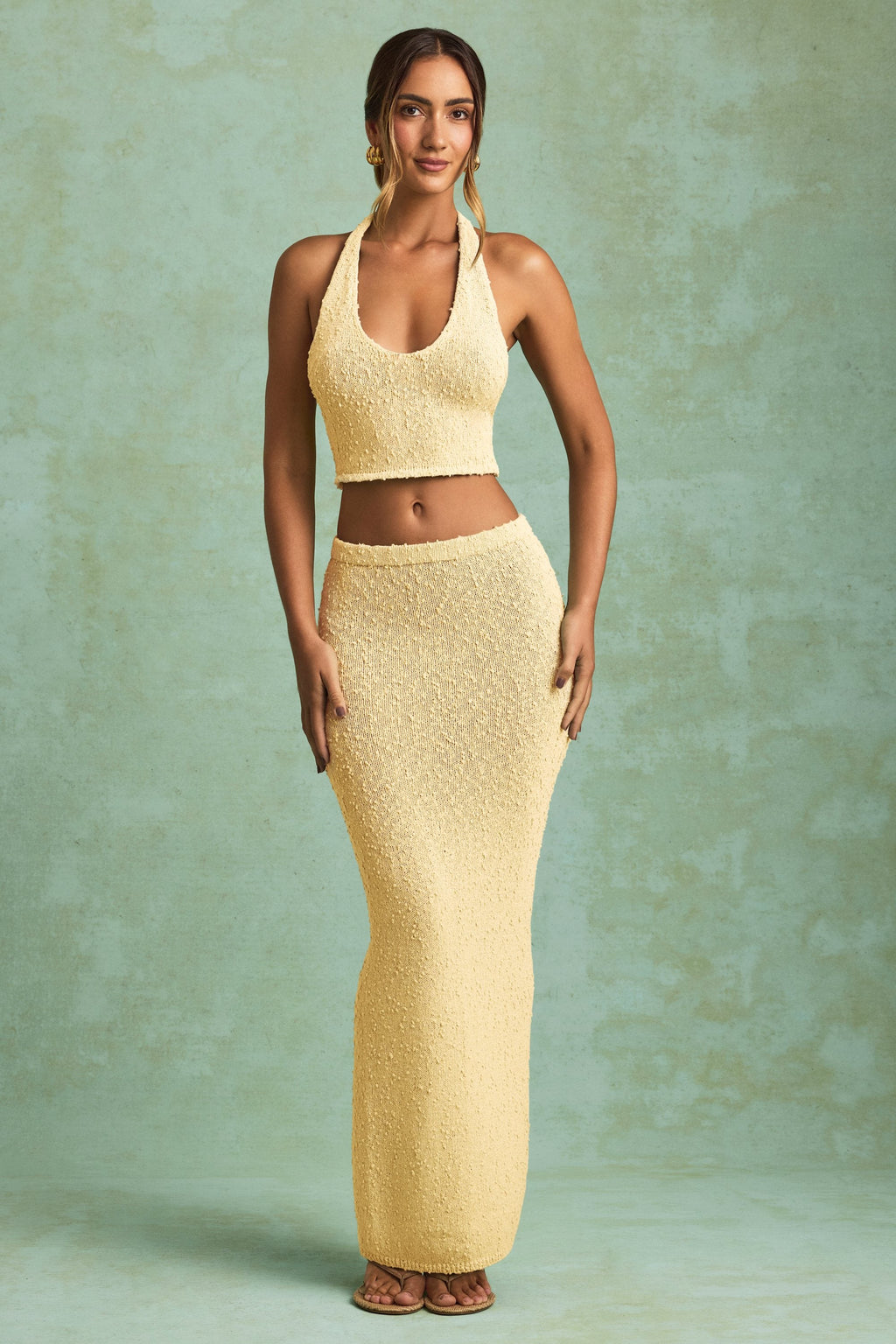 Bouclé Mid-Rise Maxi Skirt in Yellow