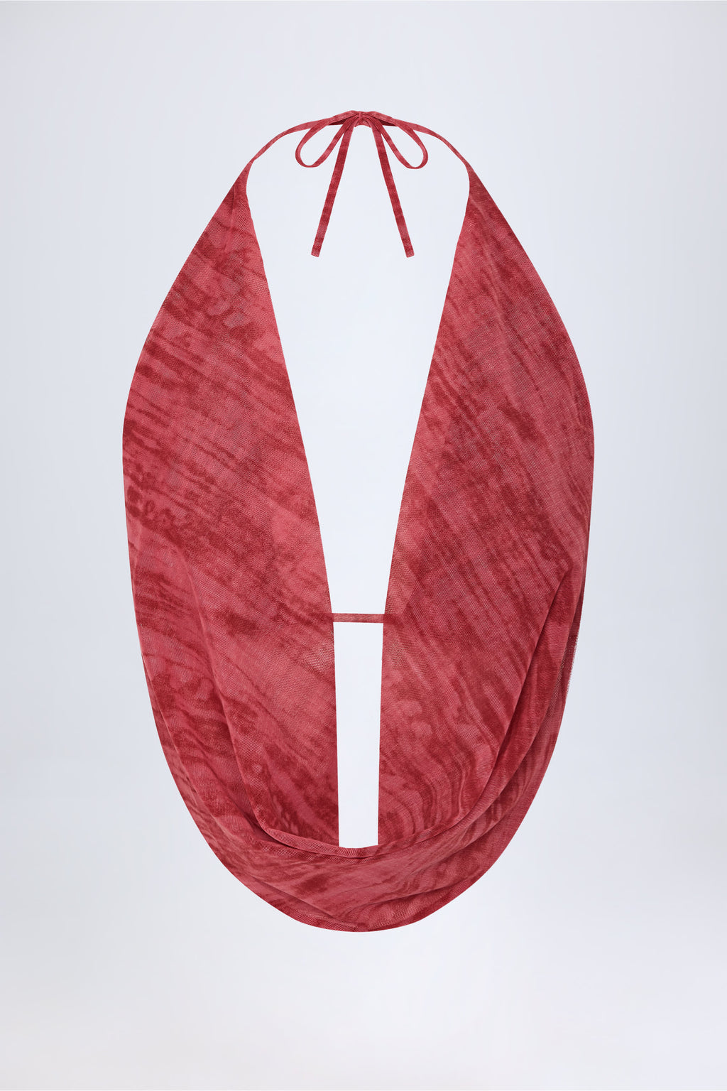 Cowl-Neck Backless Crop Top in Red Print