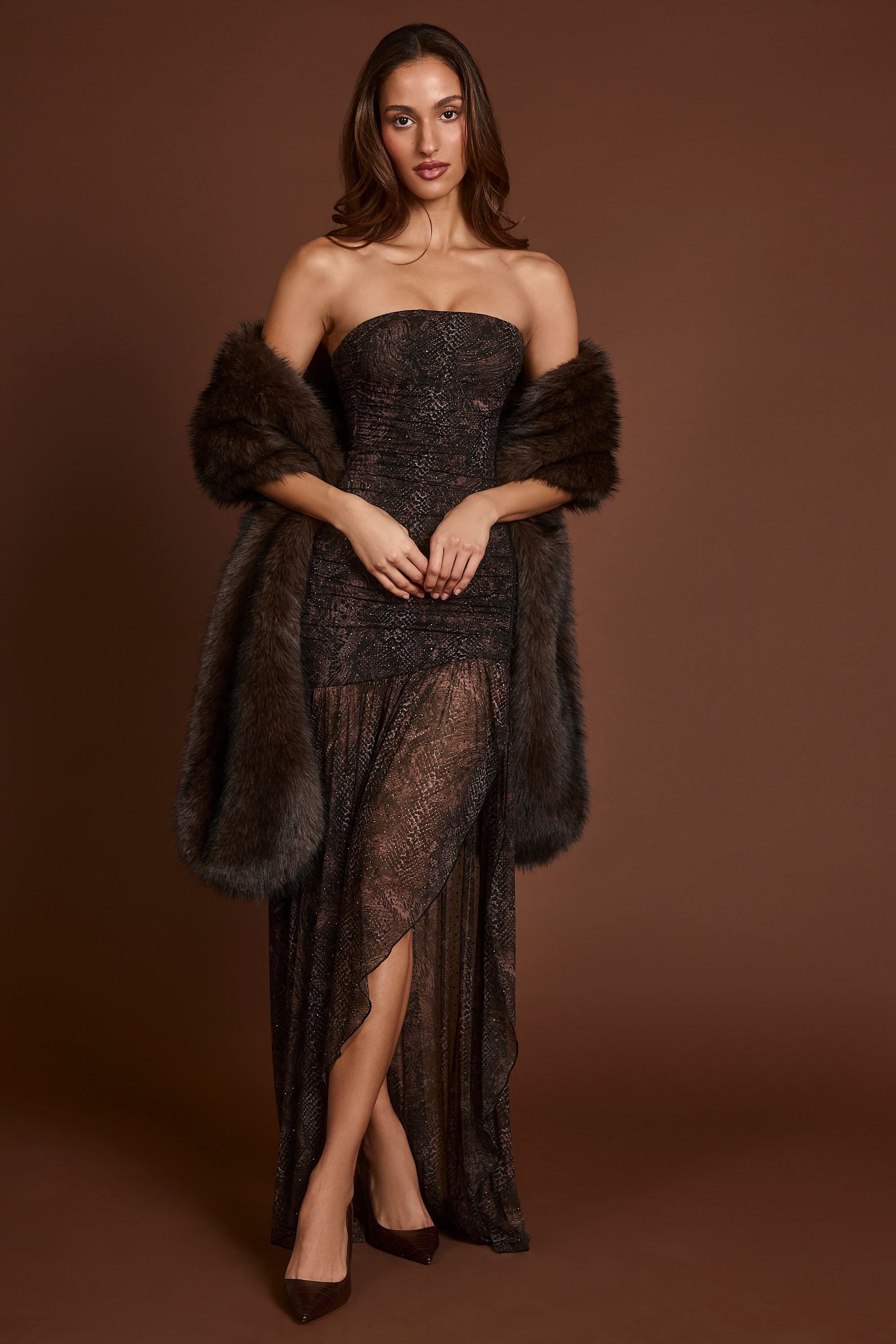 Faux-Fur Stole in Brown