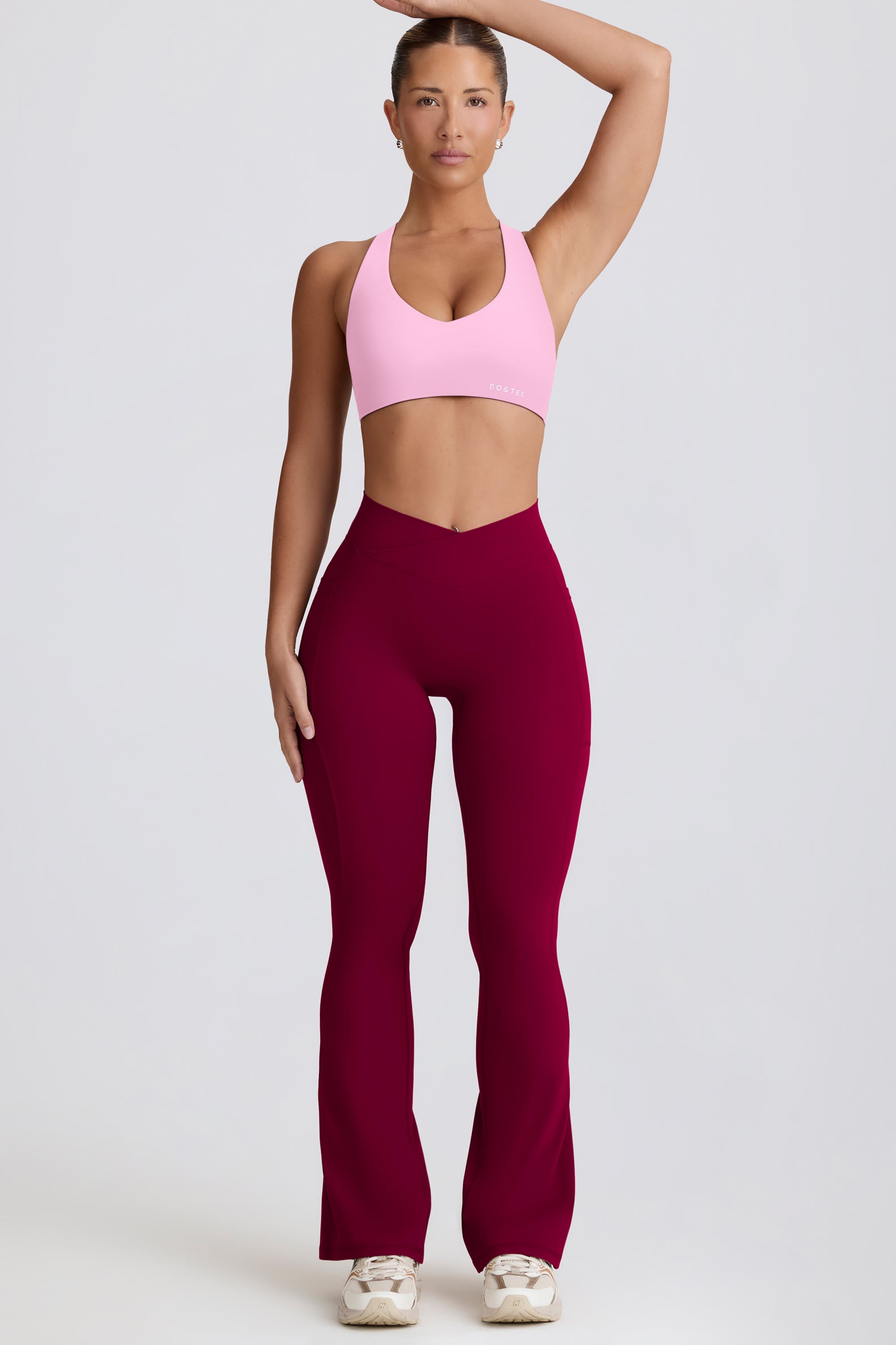 Soft Active V-Waist Pocket Flared Leggings in Burgundy