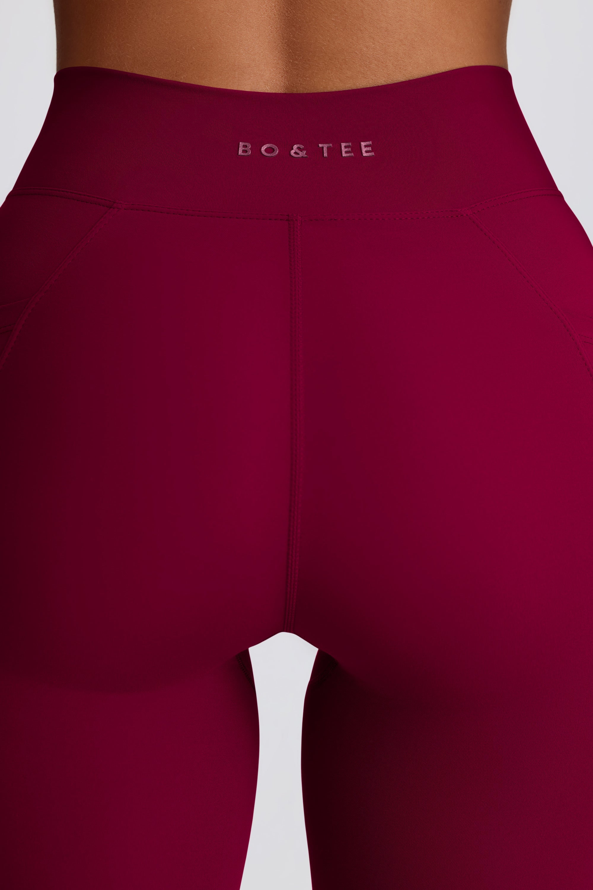 Soft Active V-Waist Pocket Flared Leggings in Burgundy