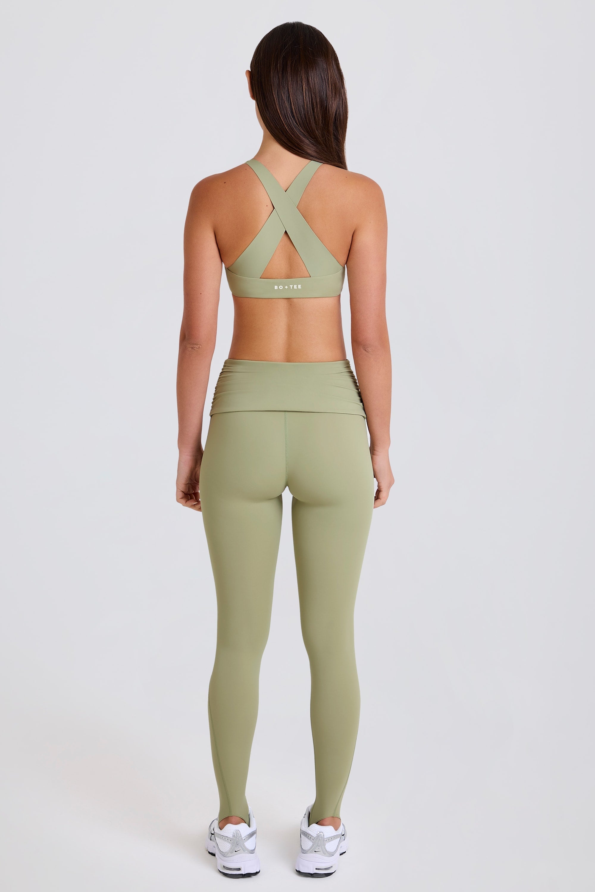 Four-Way Stretch Foldover Mid-Rise Stirrup Leggings in Matcha