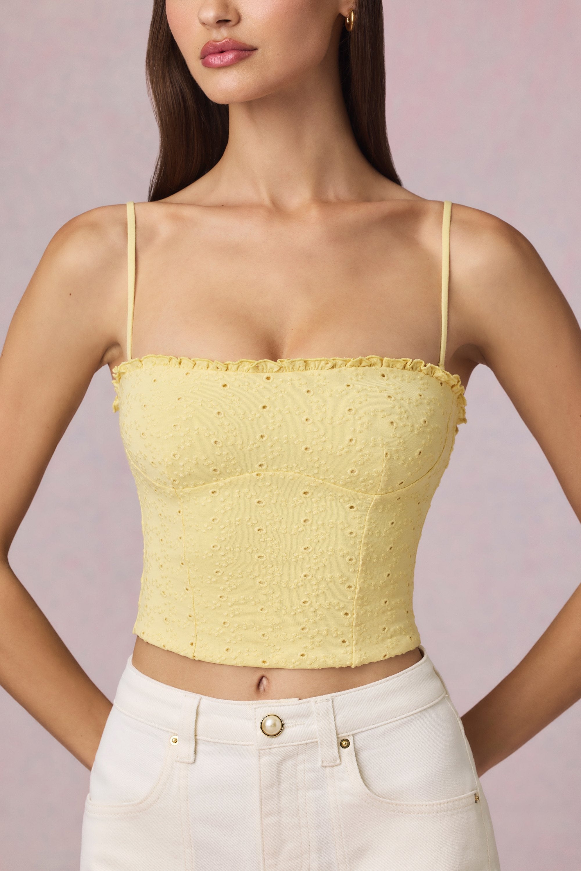 Broderie Anglaise Camisole Top in Lemon Yellow