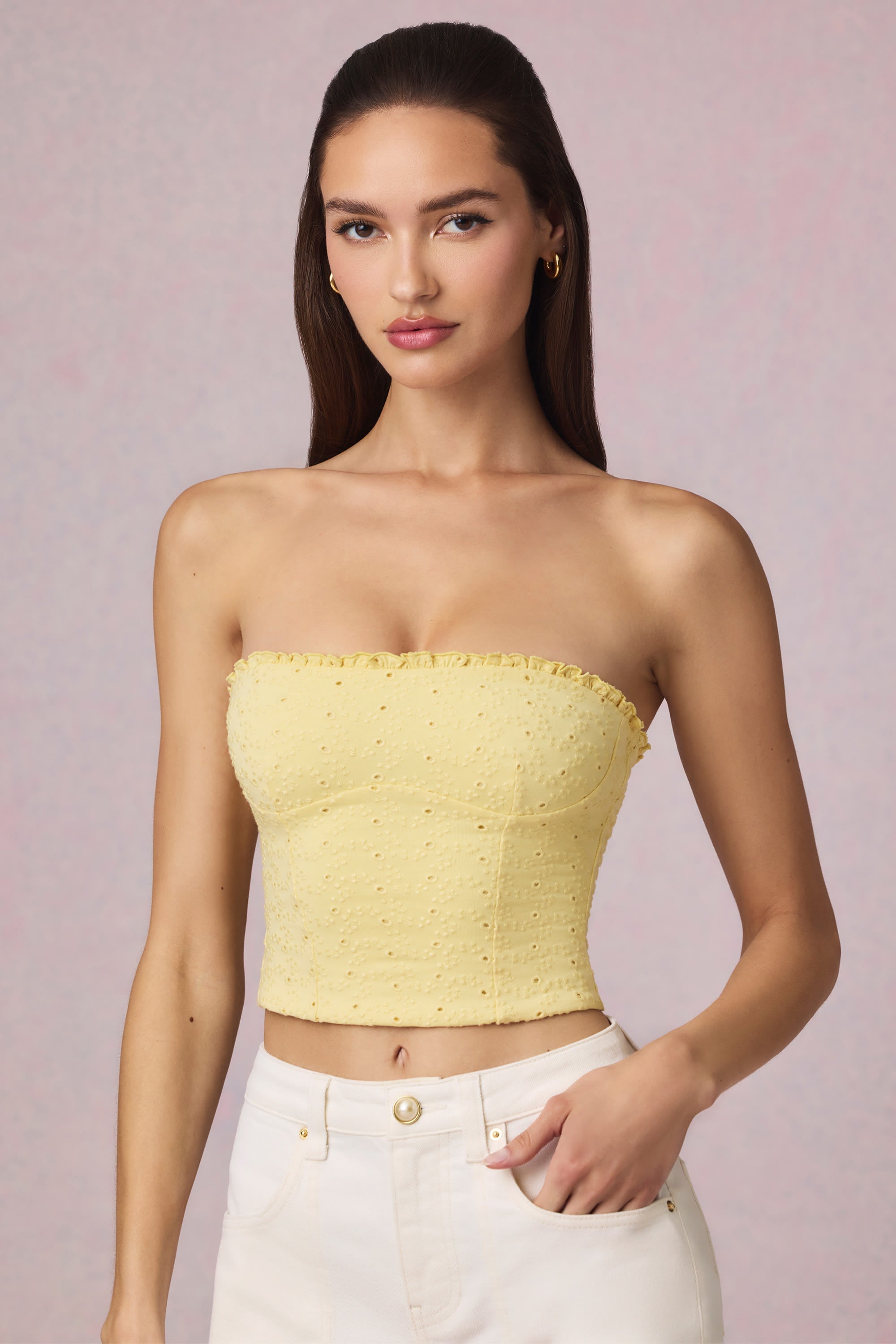 Broderie Anglaise Camisole Top in Lemon Yellow