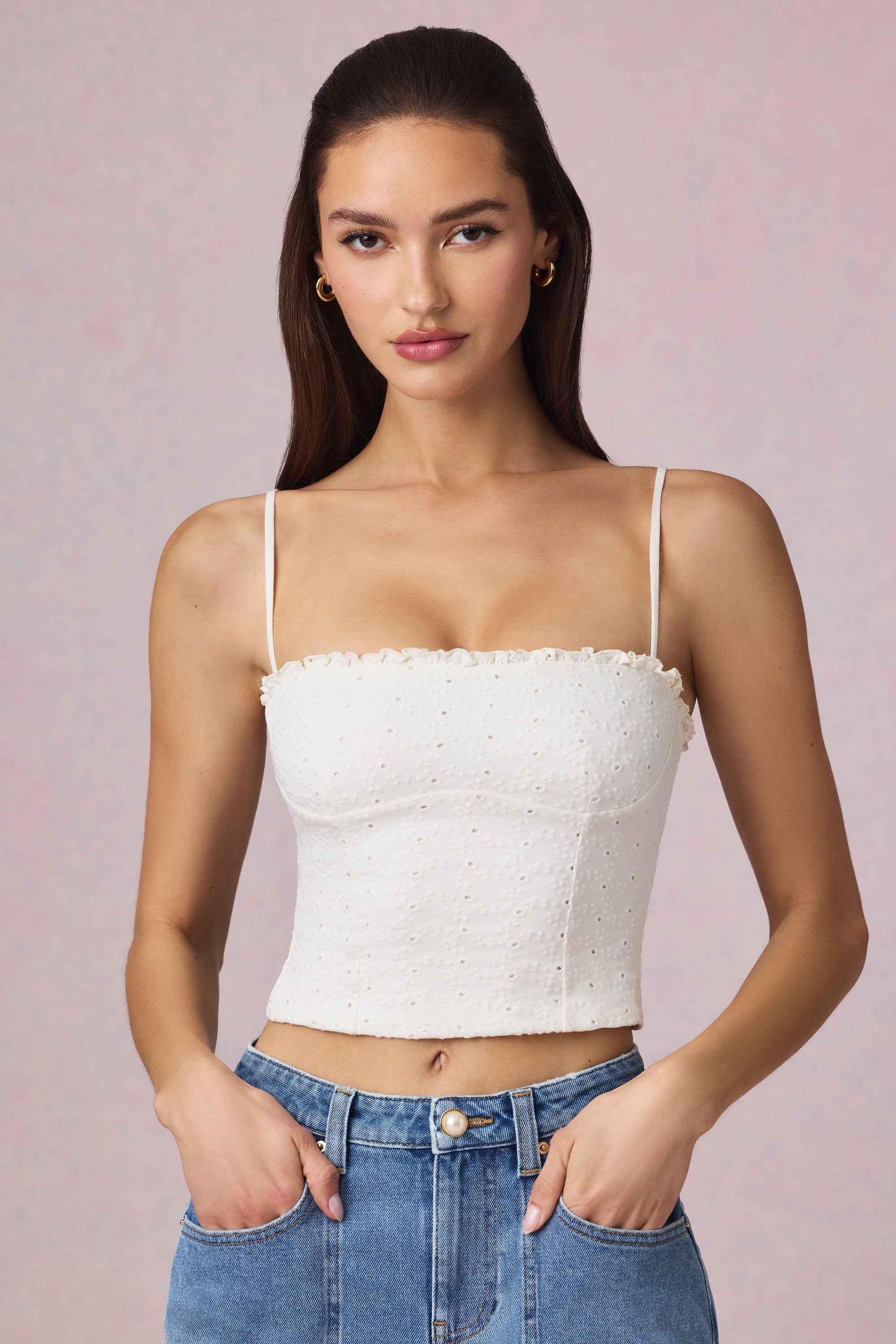 Broderie Anglaise Camisole Top in White