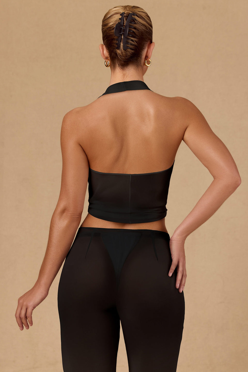 Tie-Front Halterneck Crop Top in Black