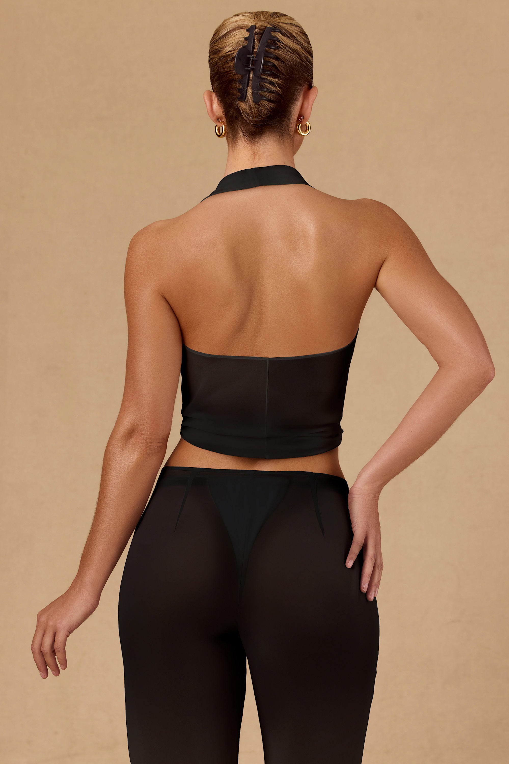 Tie-Front Halterneck Crop Top in Black