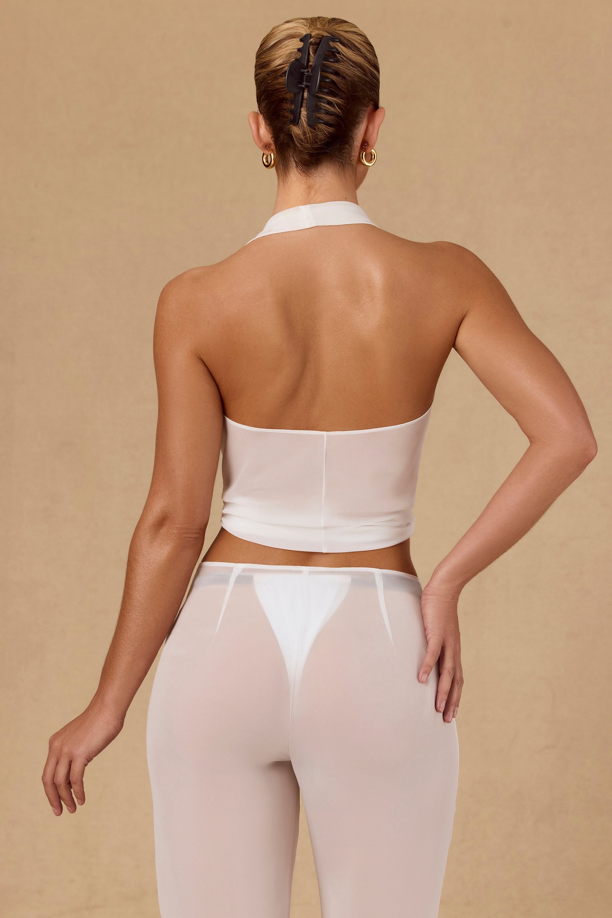 Tie-Front Halterneck Crop Top in White