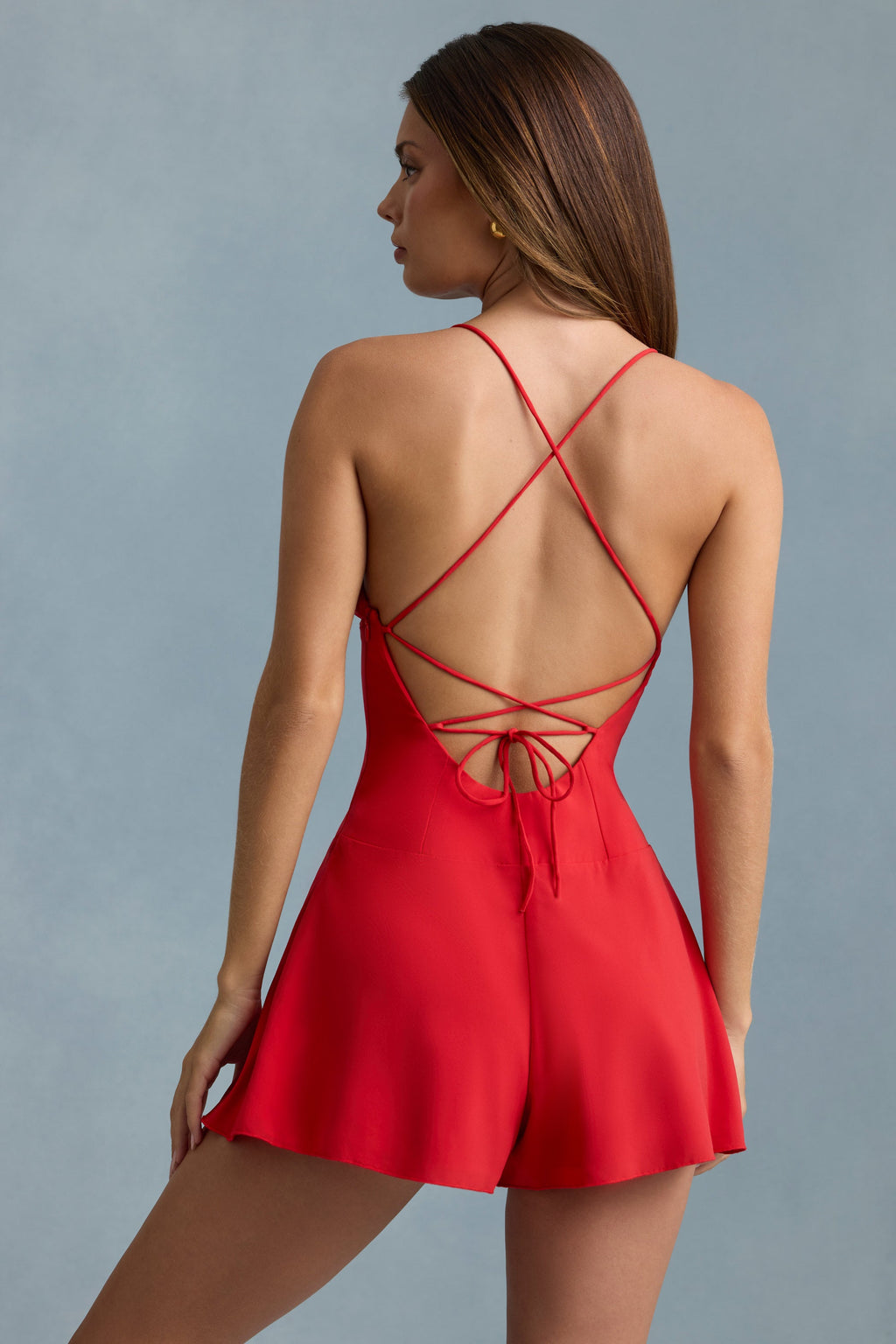Ruched Backless Playsuit in Scarlet Red