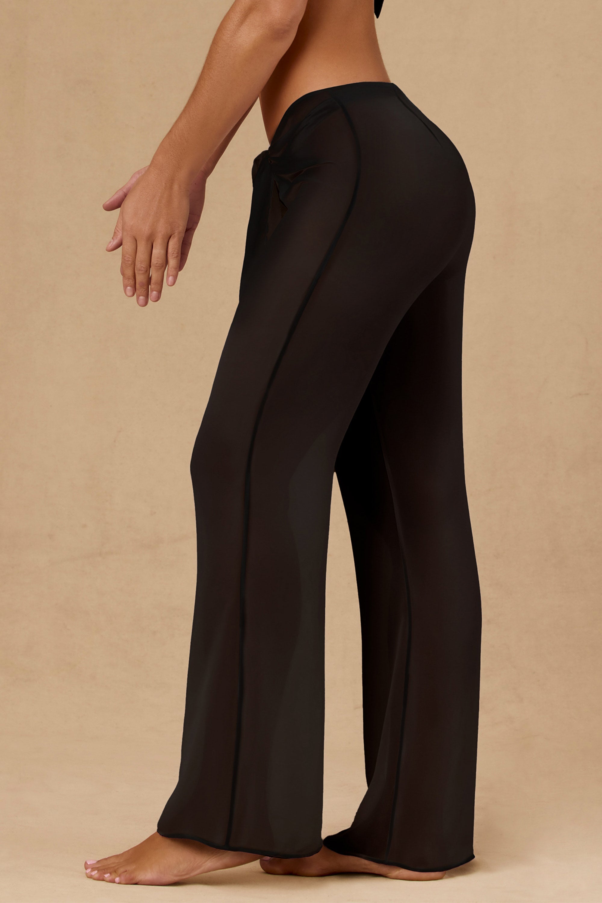 Tie-Front Wide-Leg Trousers in Black