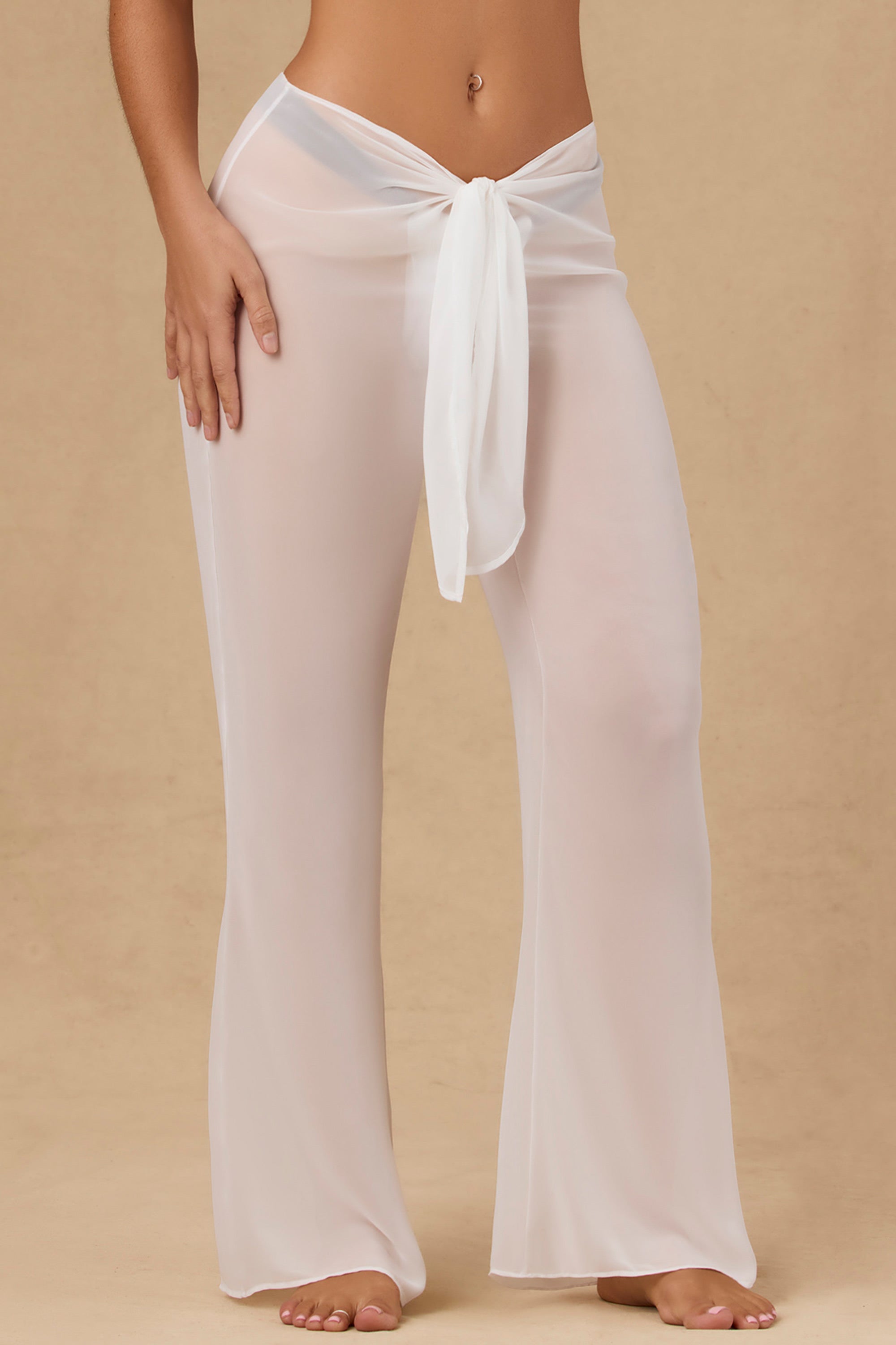 Tie-Front Wide-Leg Trousers in White