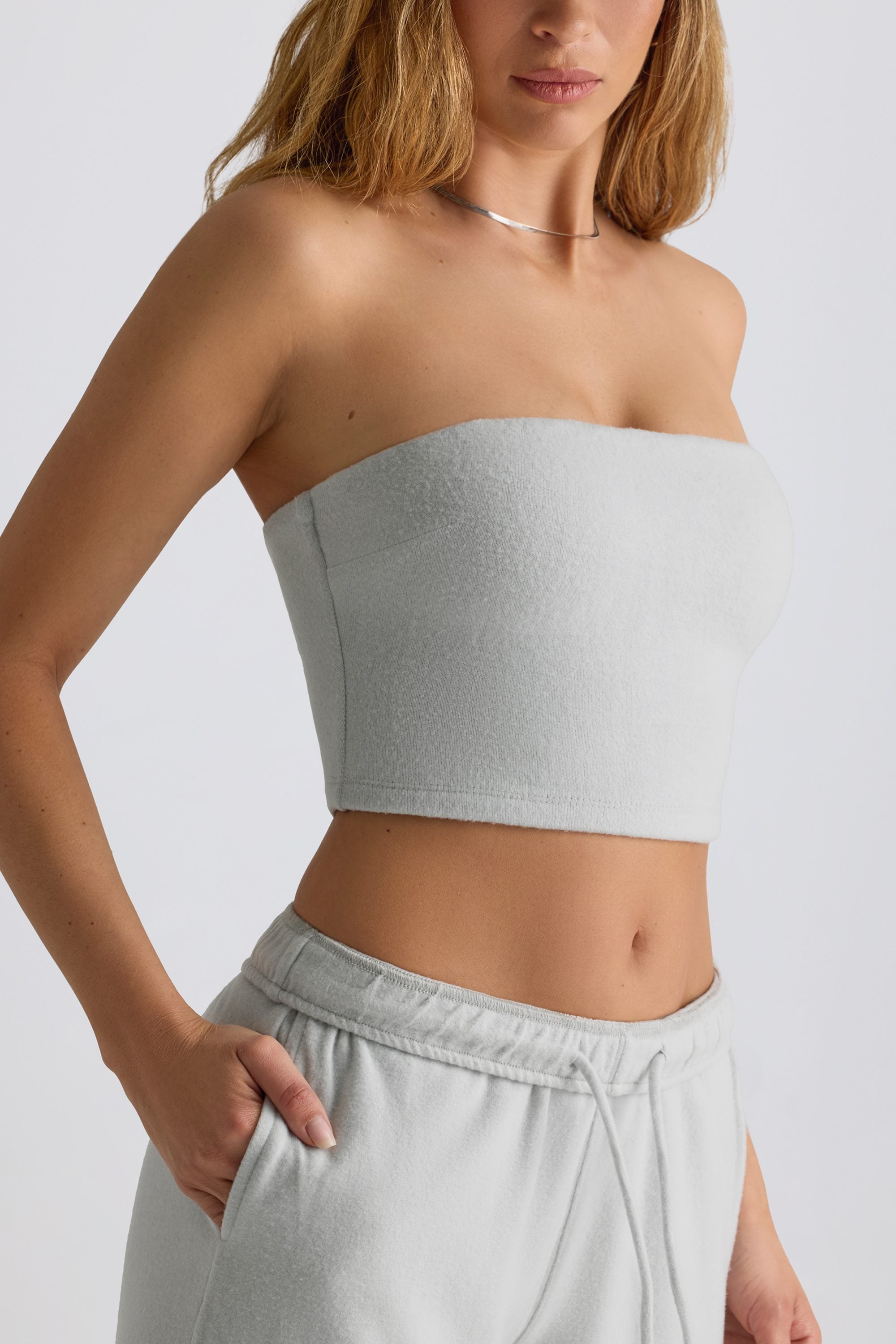 Brushed Jersey Bandeau Top in Fog Grey