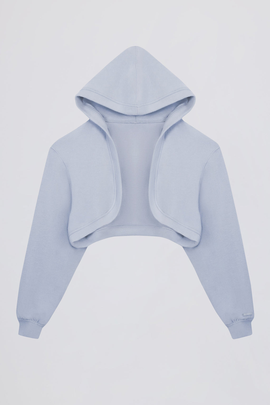 Brushed Jersey Hooded Cropped Shrug in Soft Blue