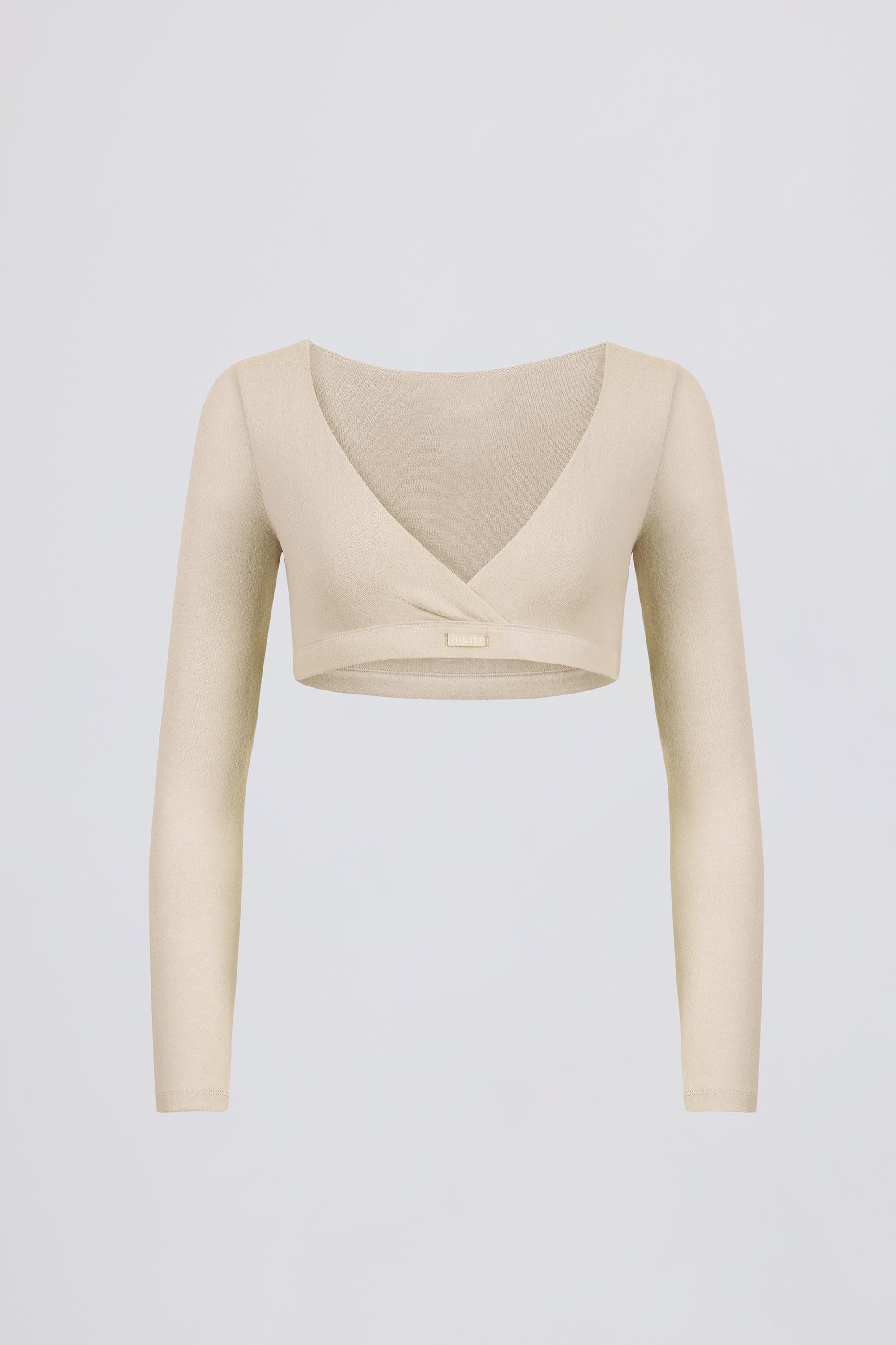 Brushed Jersey Wrap Crop Top in Ecru