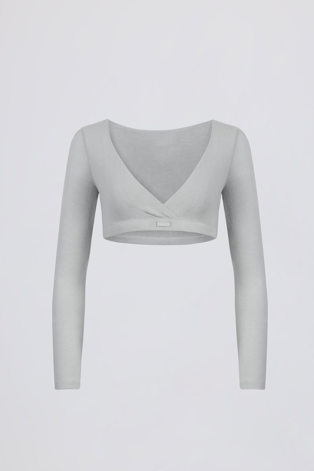 Brushed Jersey Wrap Crop Top in Fog Grey