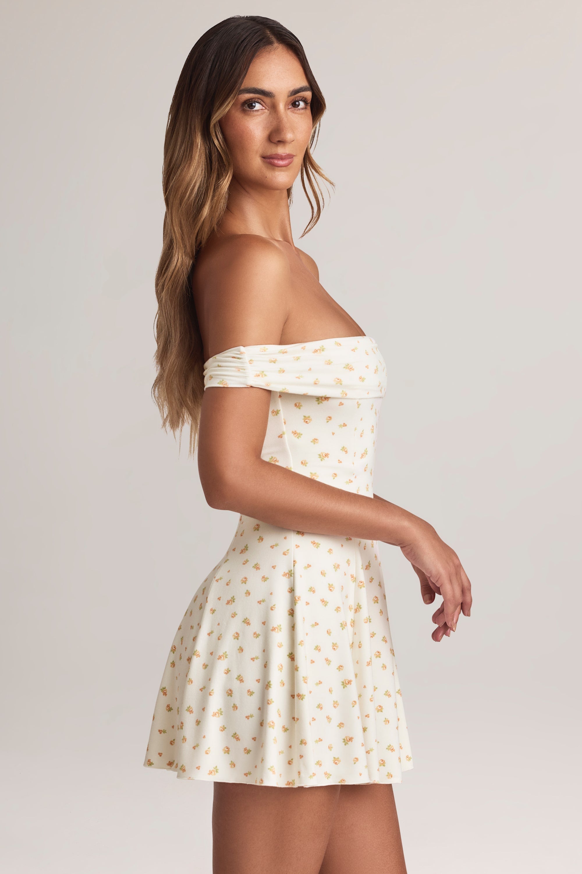 Modal Off-Shoulder A-Line Mini Dress in Floral Print