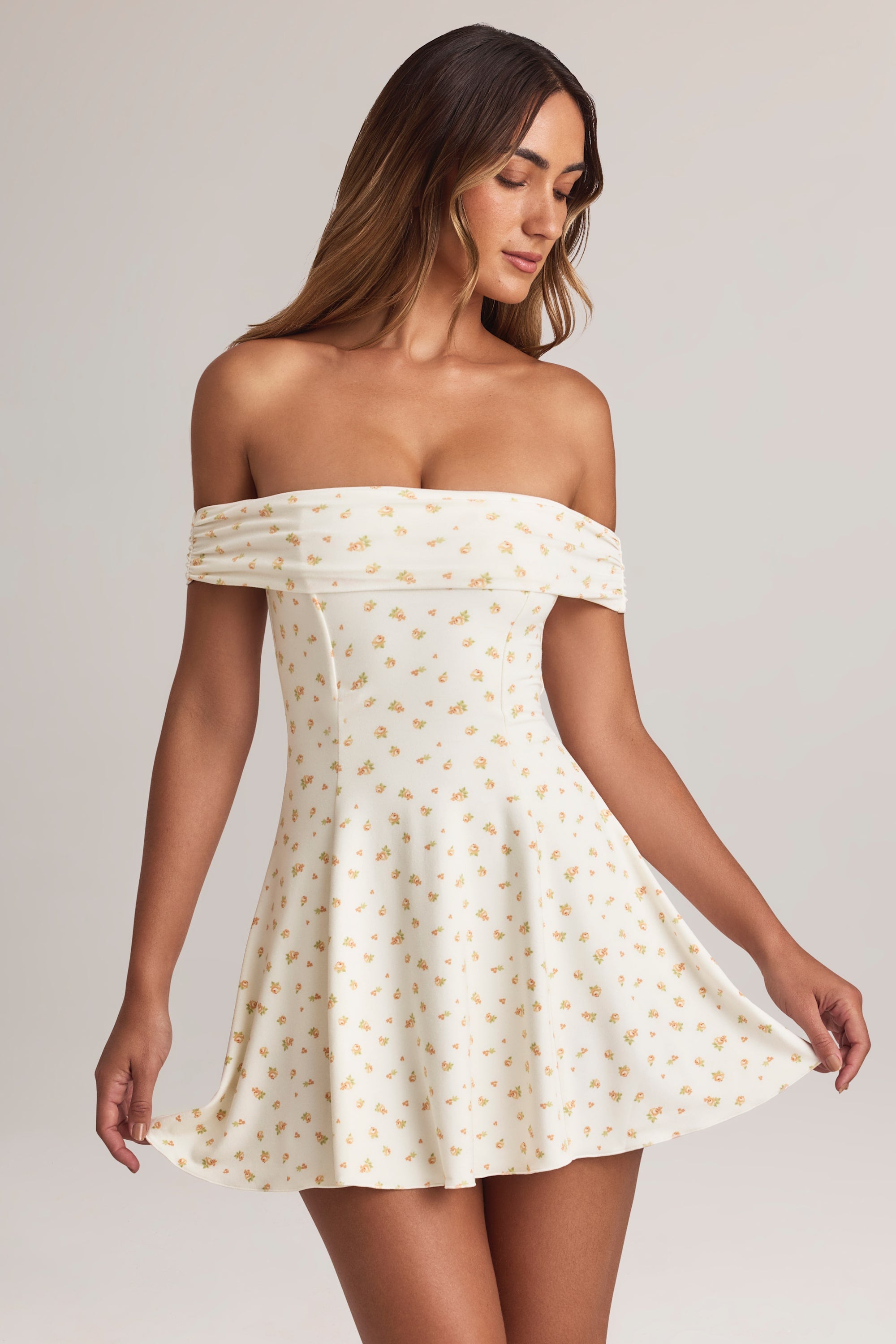 Modal Off-Shoulder A-Line Mini Dress in Floral Print