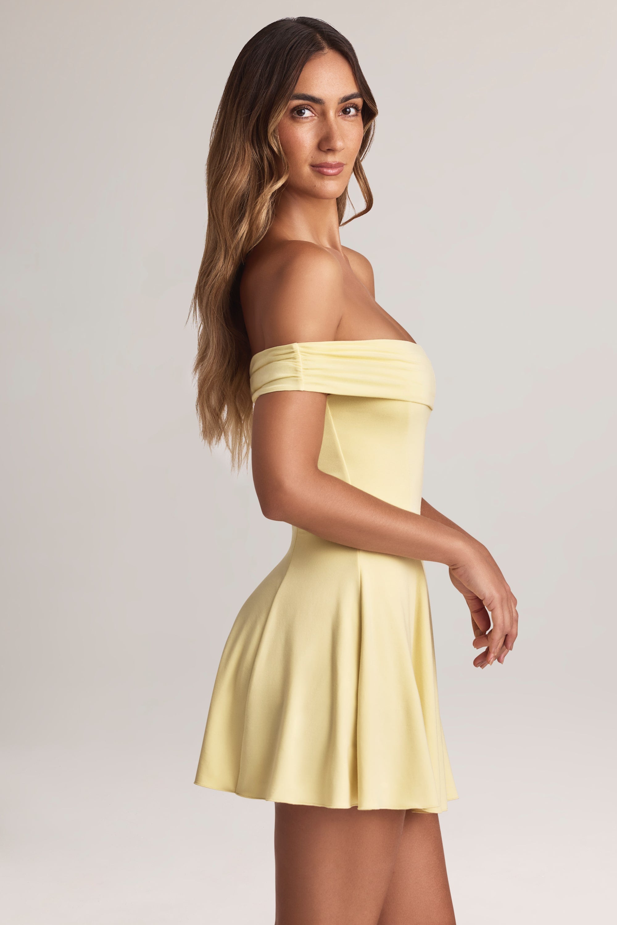Modal Off-Shoulder A-Line Mini Dress in Lemon Sherbet