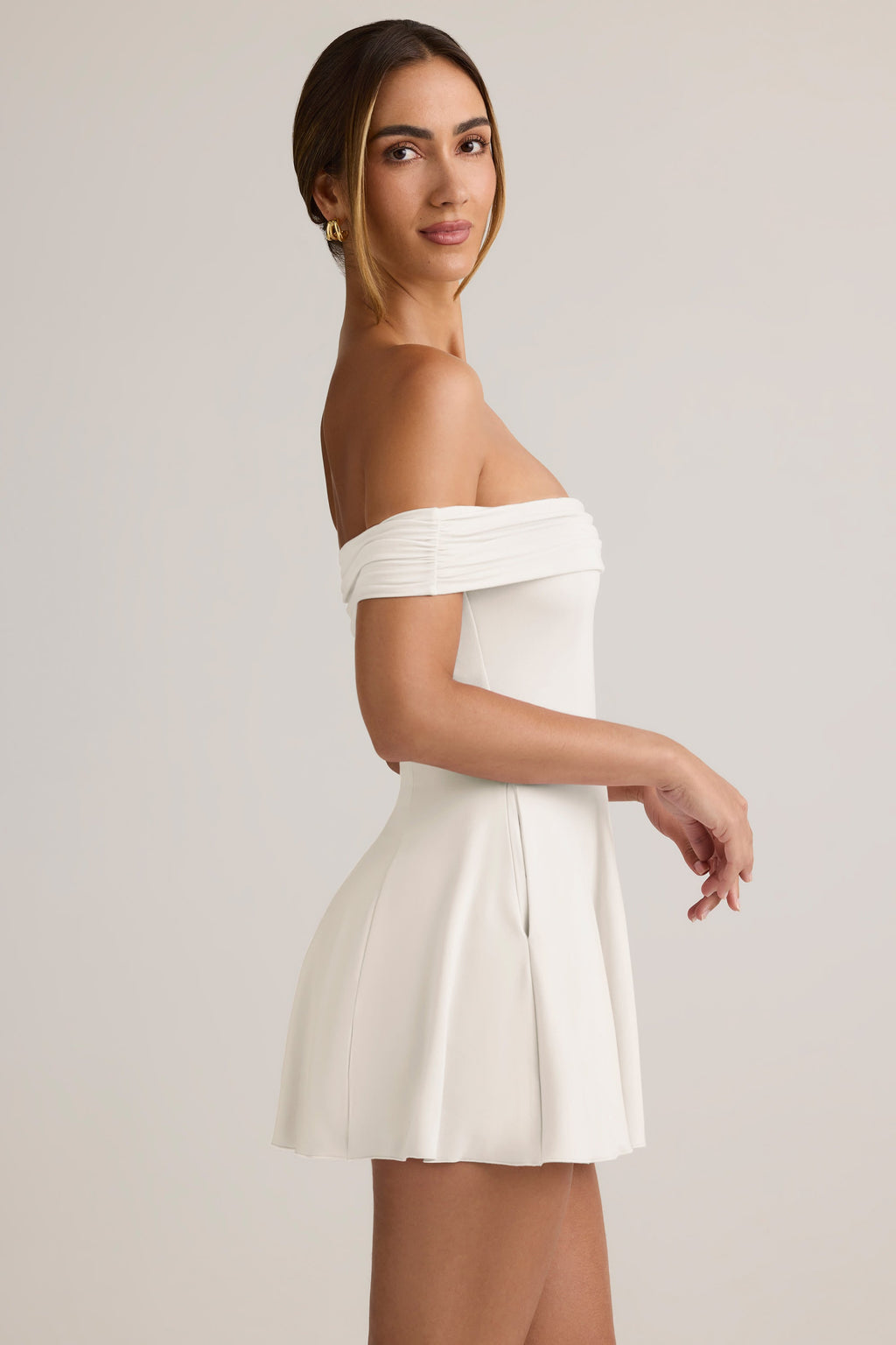 Modal Off-Shoulder A-Line Mini Dress in White
