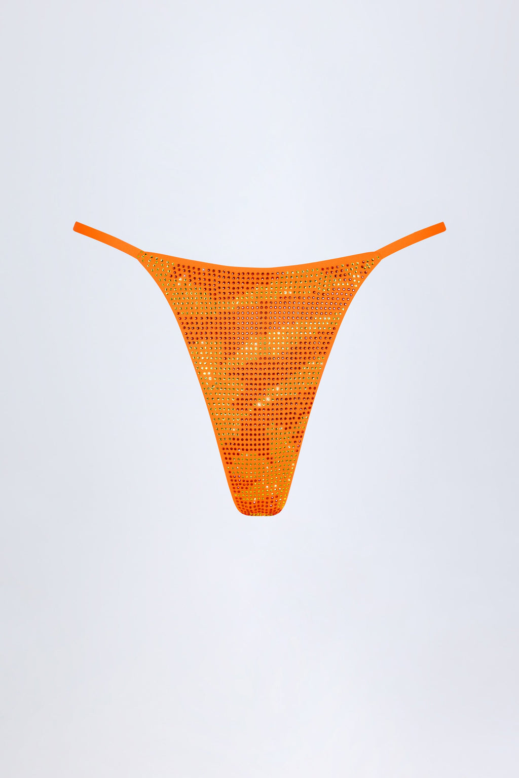 Embellished Thong Bikini Bottoms in Orange Tropical Print