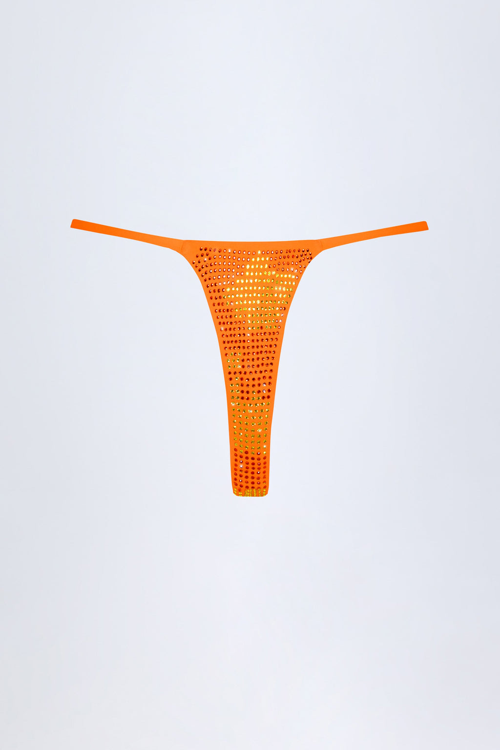 Embellished Thong Bikini Bottoms in Orange Tropical Print